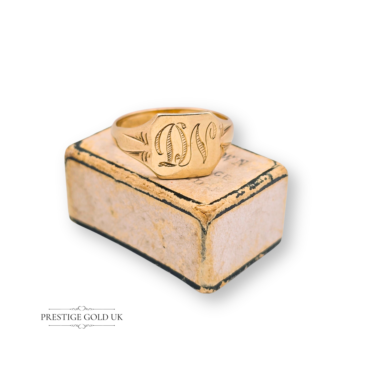 Small 9ct Gold Engraved Signet Ring, Monogrammed “DN” UK L US 5 3/4