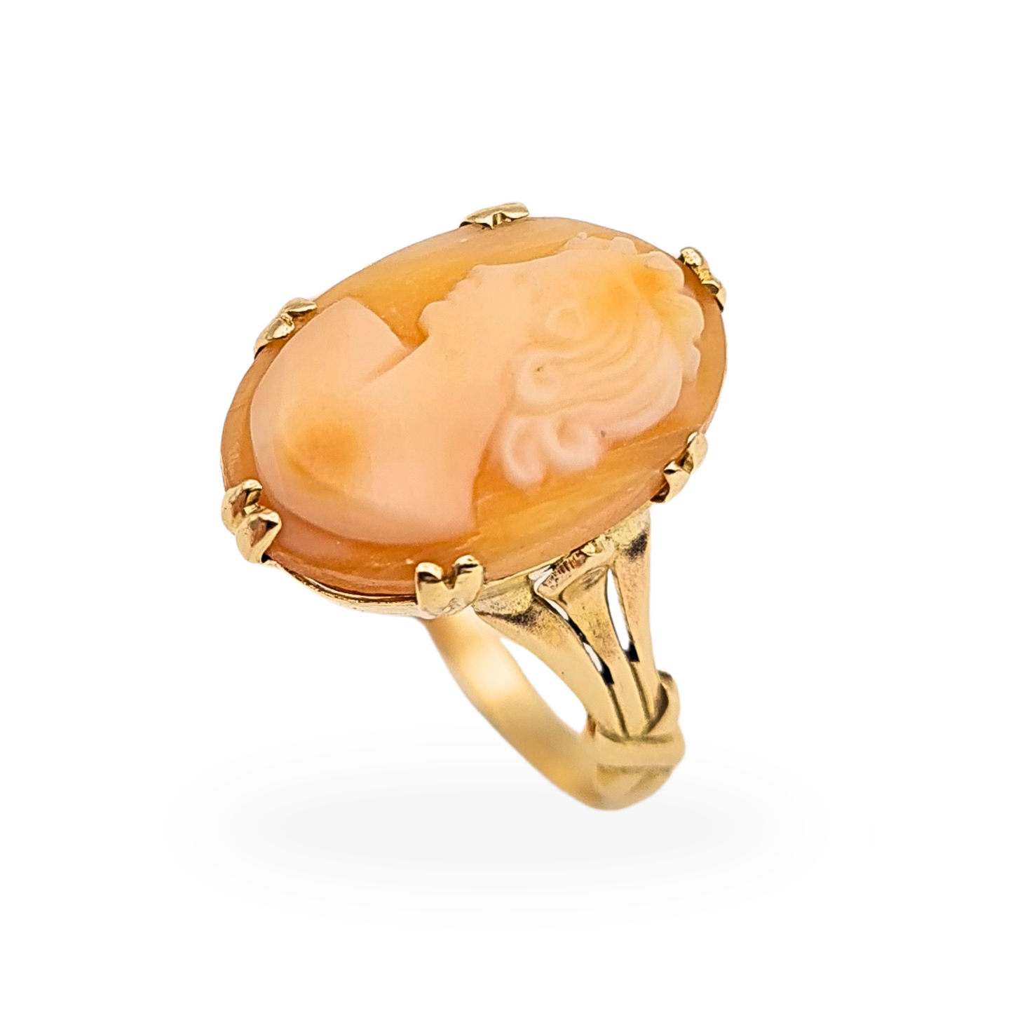 vintage 9ct gold oval shell cameo ring ornate setting UK R