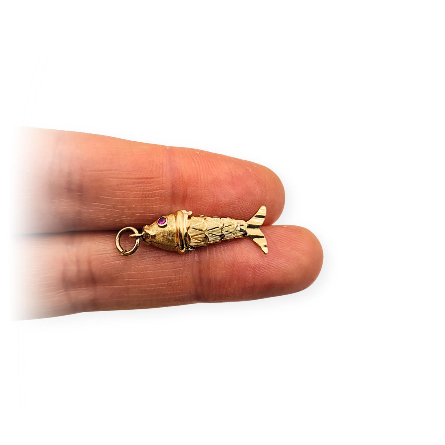 9ct Gold Articulated Fish Charm, Moving pendant