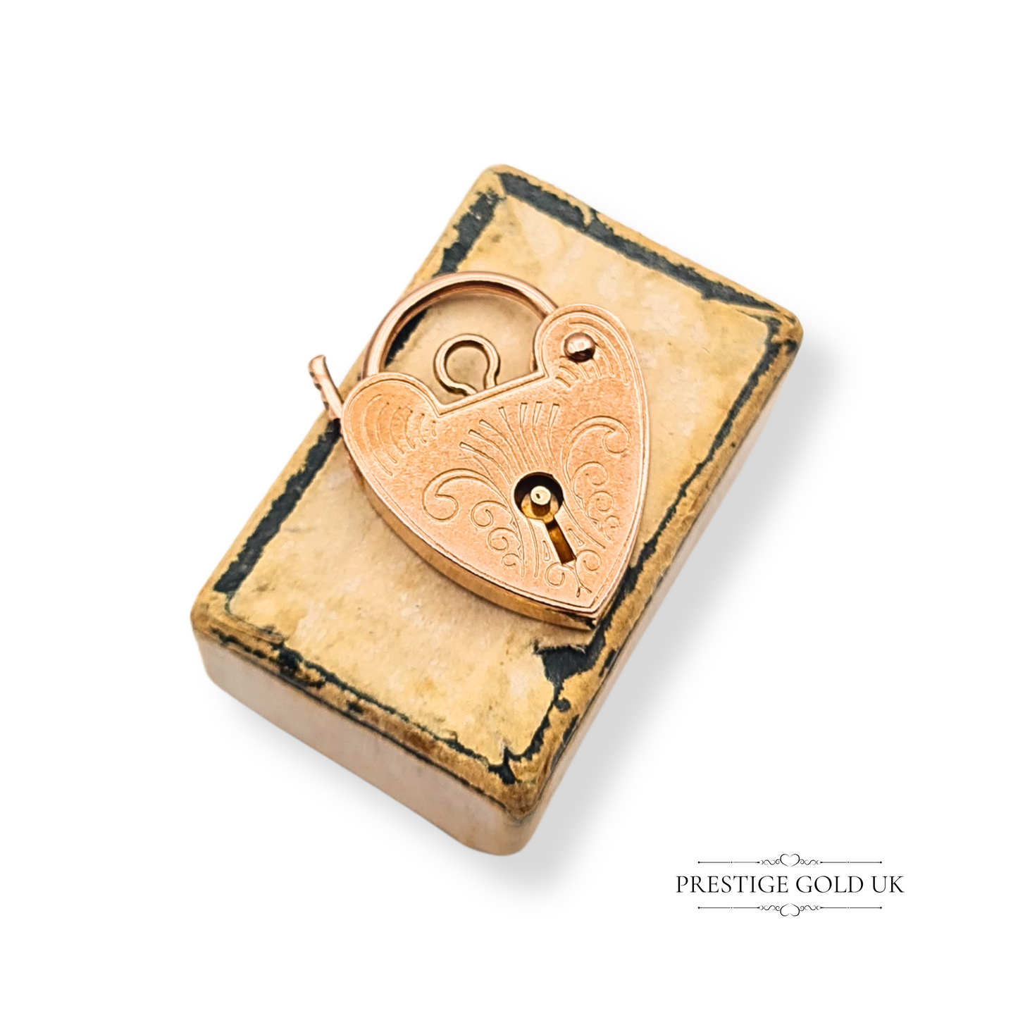 9ct Rose Gold Heart Padlock, Engraved Vintage Charm With London Hallmark