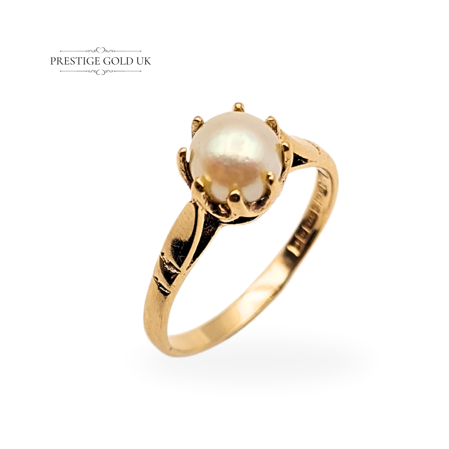 9ct Gold Large Pearl Solitaire Ring, Vintage 1970's Ring UK O 1/2  US 7 1/4