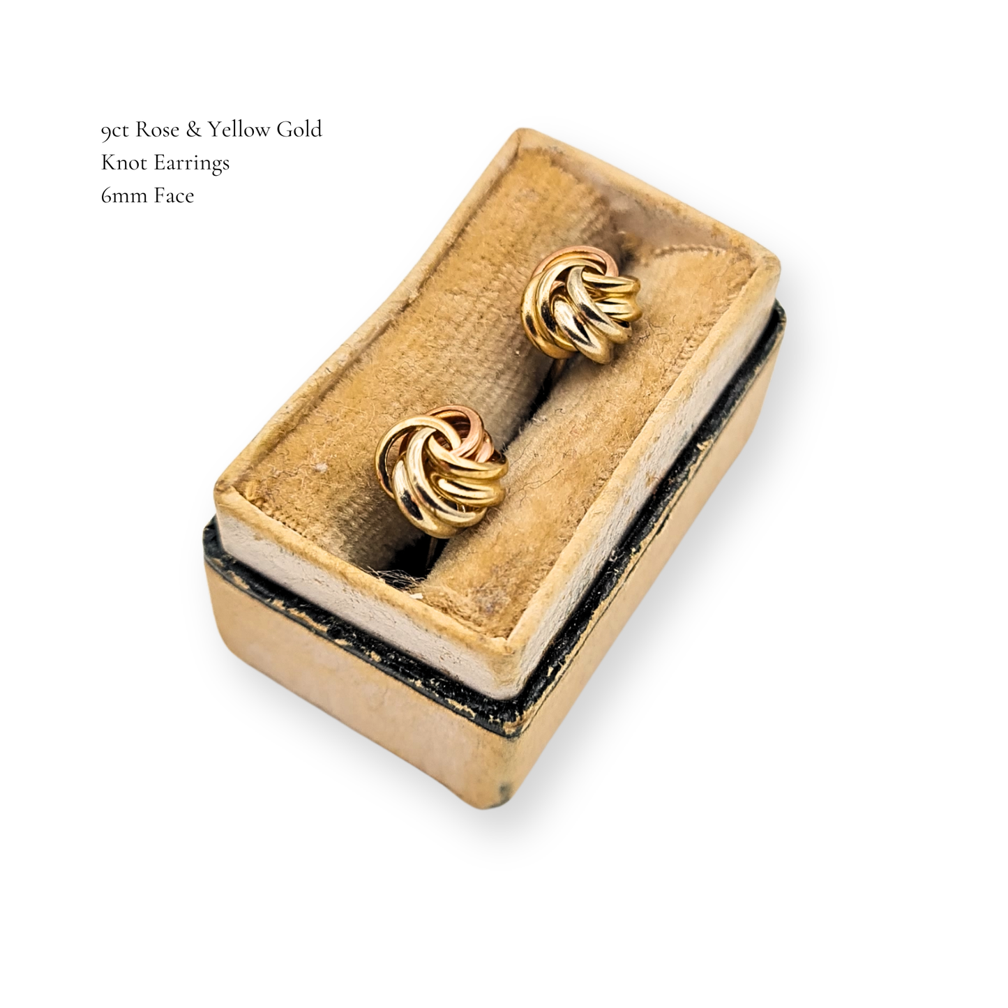 9ct Gold Knot Stud Earrings, Rose & Yellow Two Tone