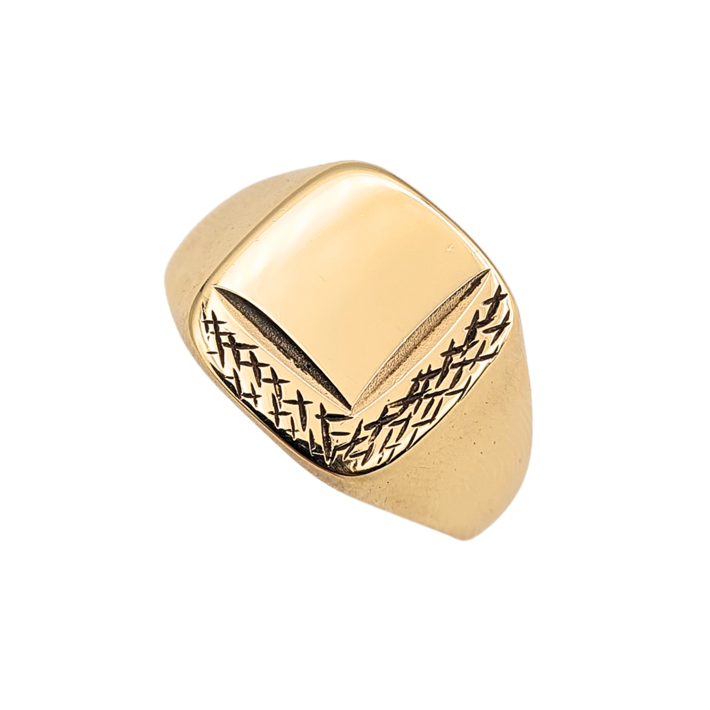 Large Solid Gold Signet Ring London 1975 9ct Engraved UK P½ US 7.75