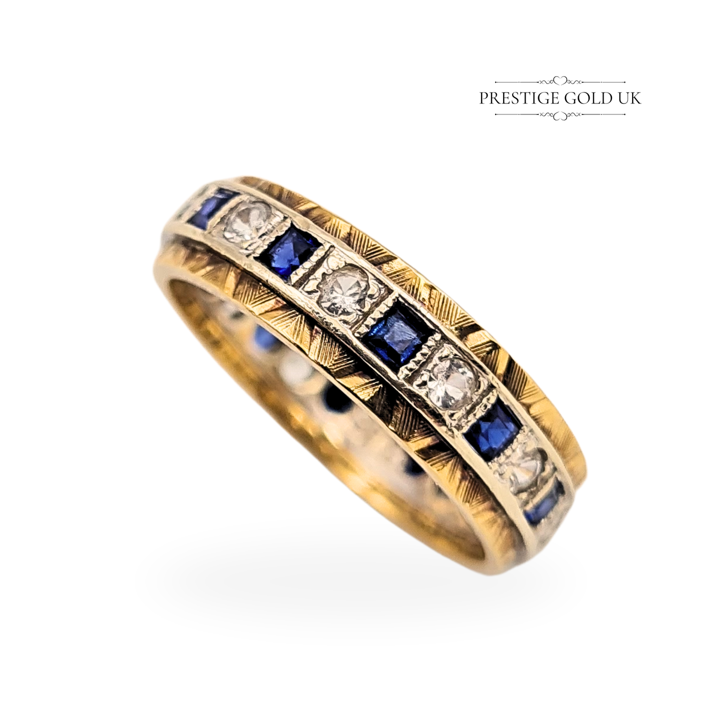 9ct Gold Sapphire & Spinel Eternity Ring  UK O / US 7 1/4, Two-Tone Gold
