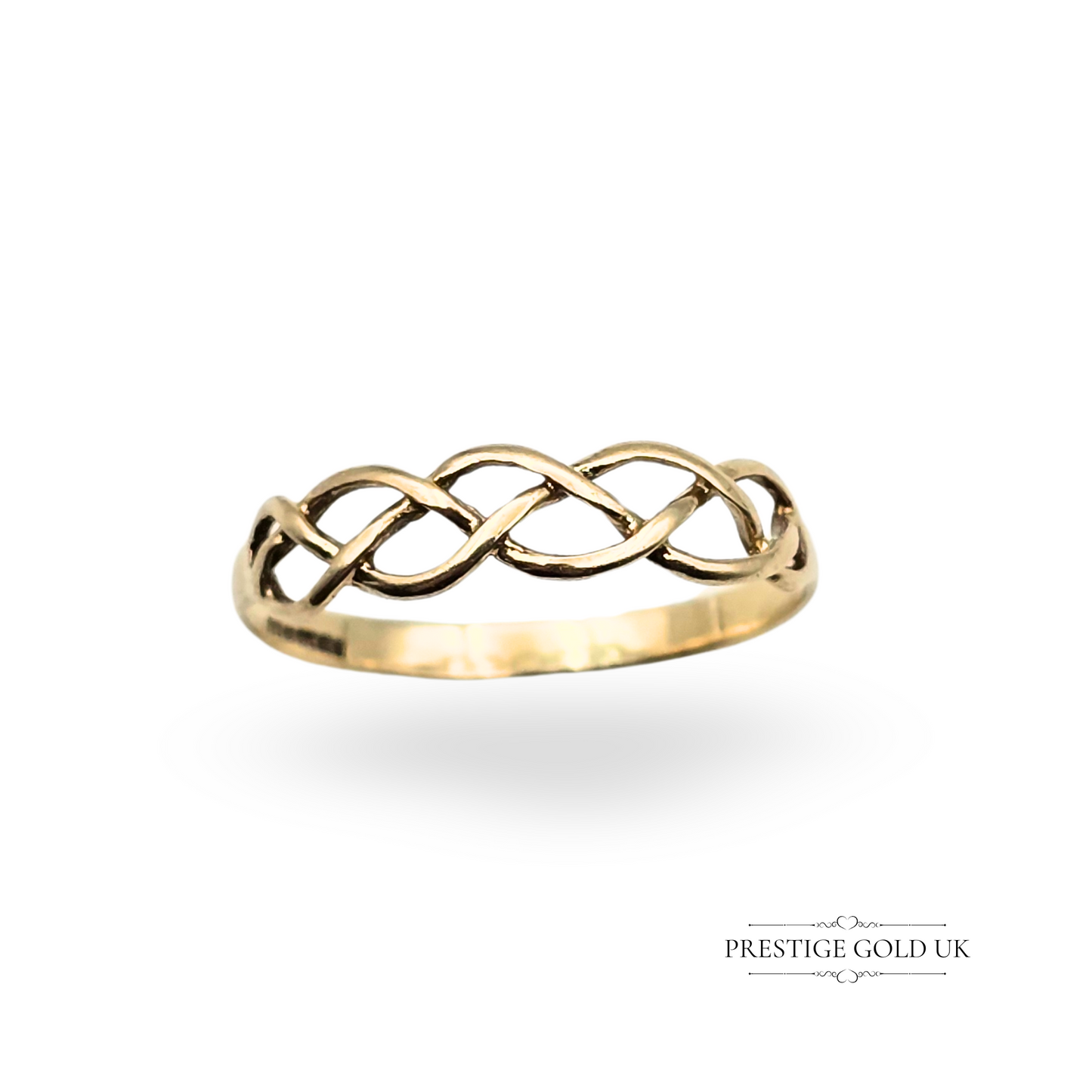 9ct Gold Celtic Twist Knot Ring UK P 1/2 US 7 3/4, Delicate Interwoven Band