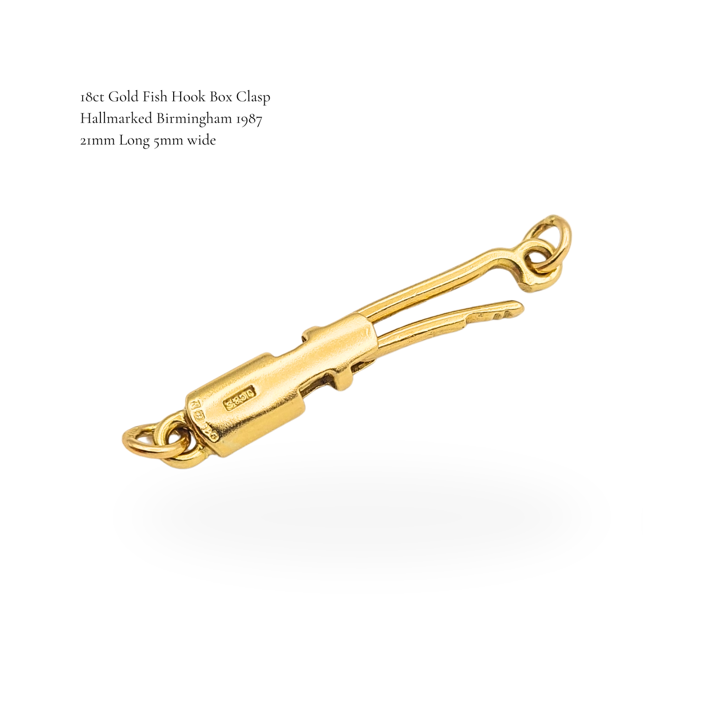 Quality 18ct Gold Fish Hook Box Clasp Birmingham 1987 21mm
