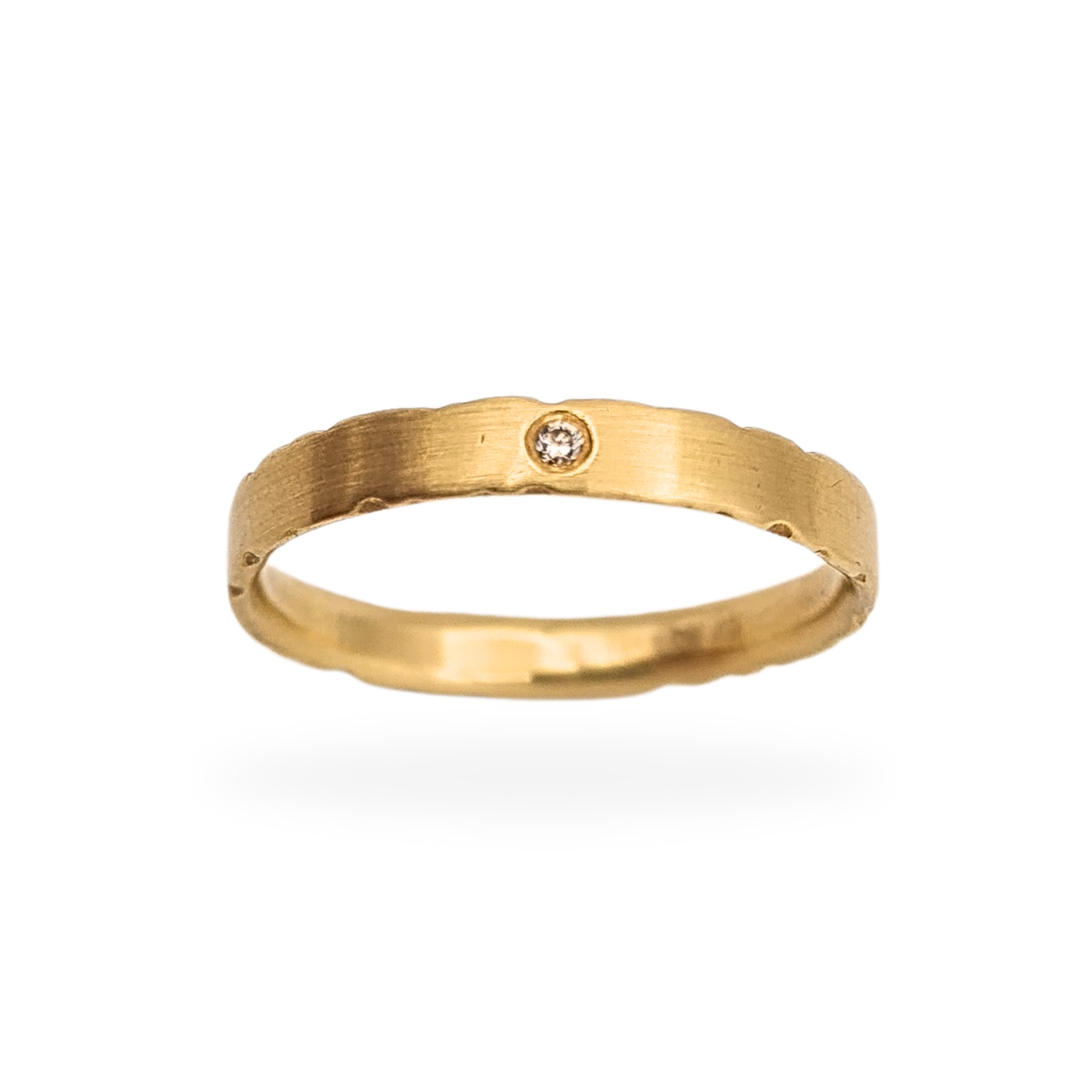 9ct Brushed Gold Diamond Ring,  UK O 1/2, Hallmarked