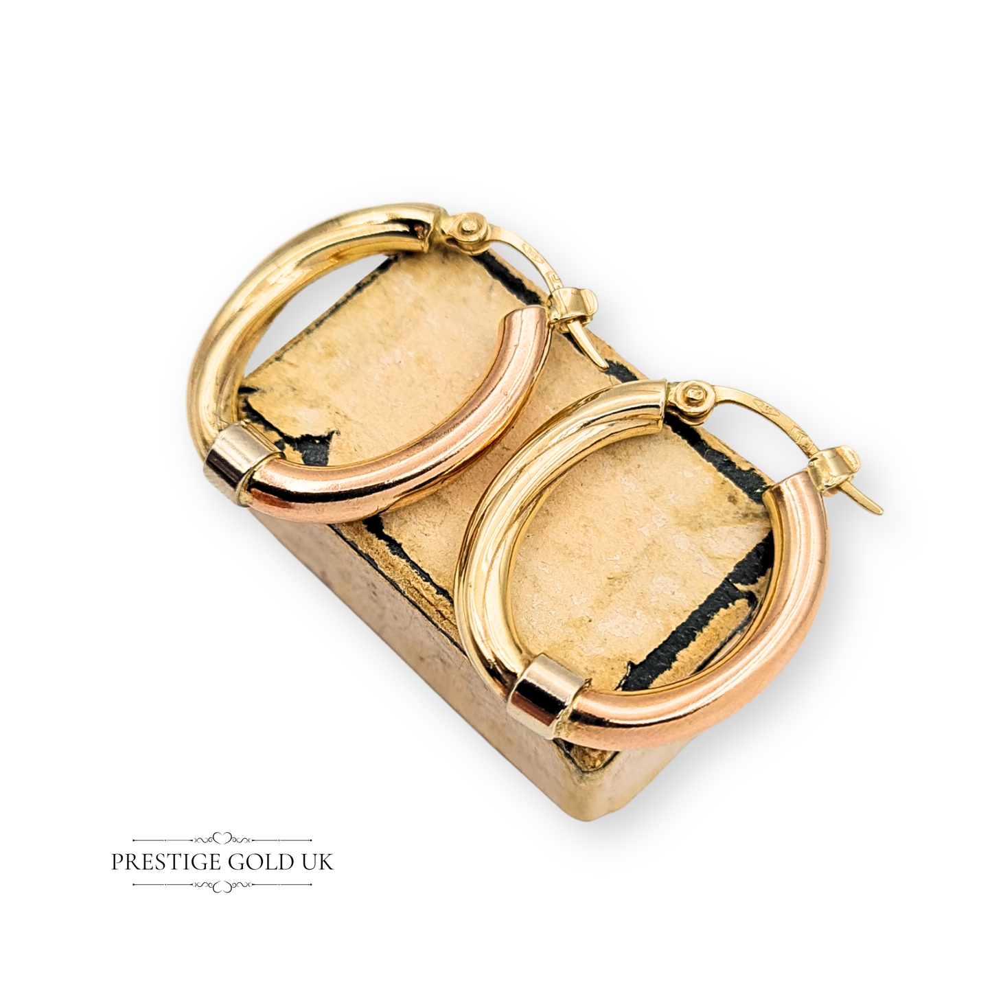 9ct Gold Tri Colour Oval Vintage Hoops, Yellow, White & Rose Gold