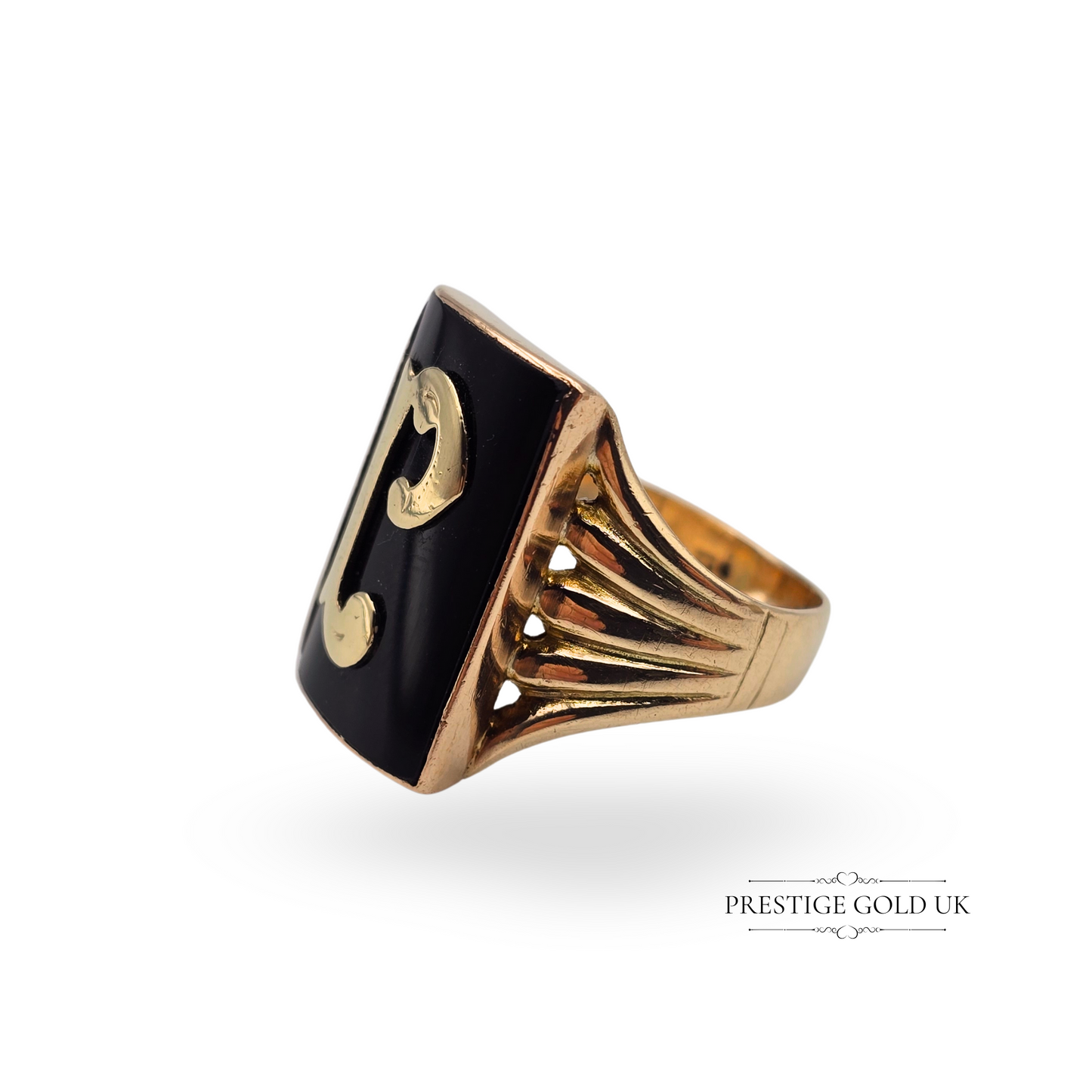 9ct Gold & Black Onyx Signet Ring P Initial, Rectangular Face  UK L 1/2  US 6