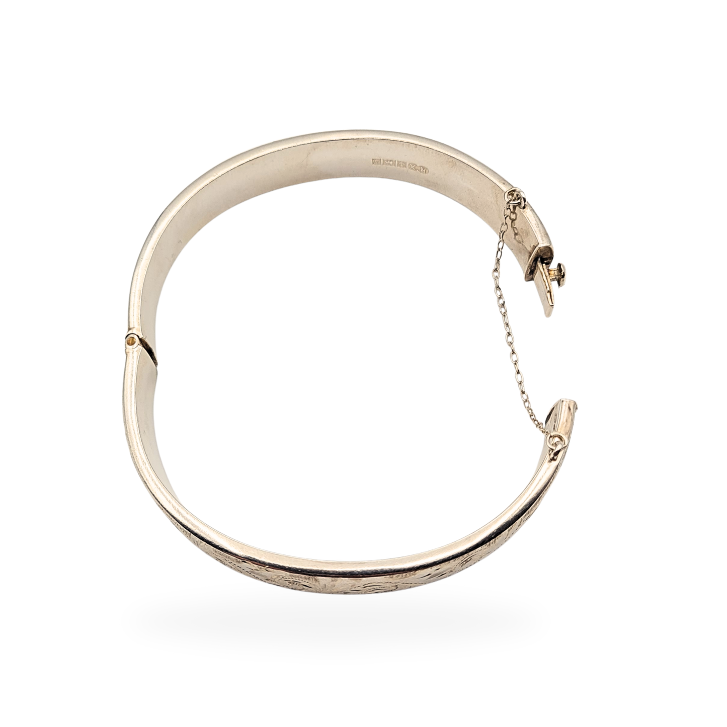 7"  Silver Engraved Bangle, Birmingham 1992, Opening Hindge