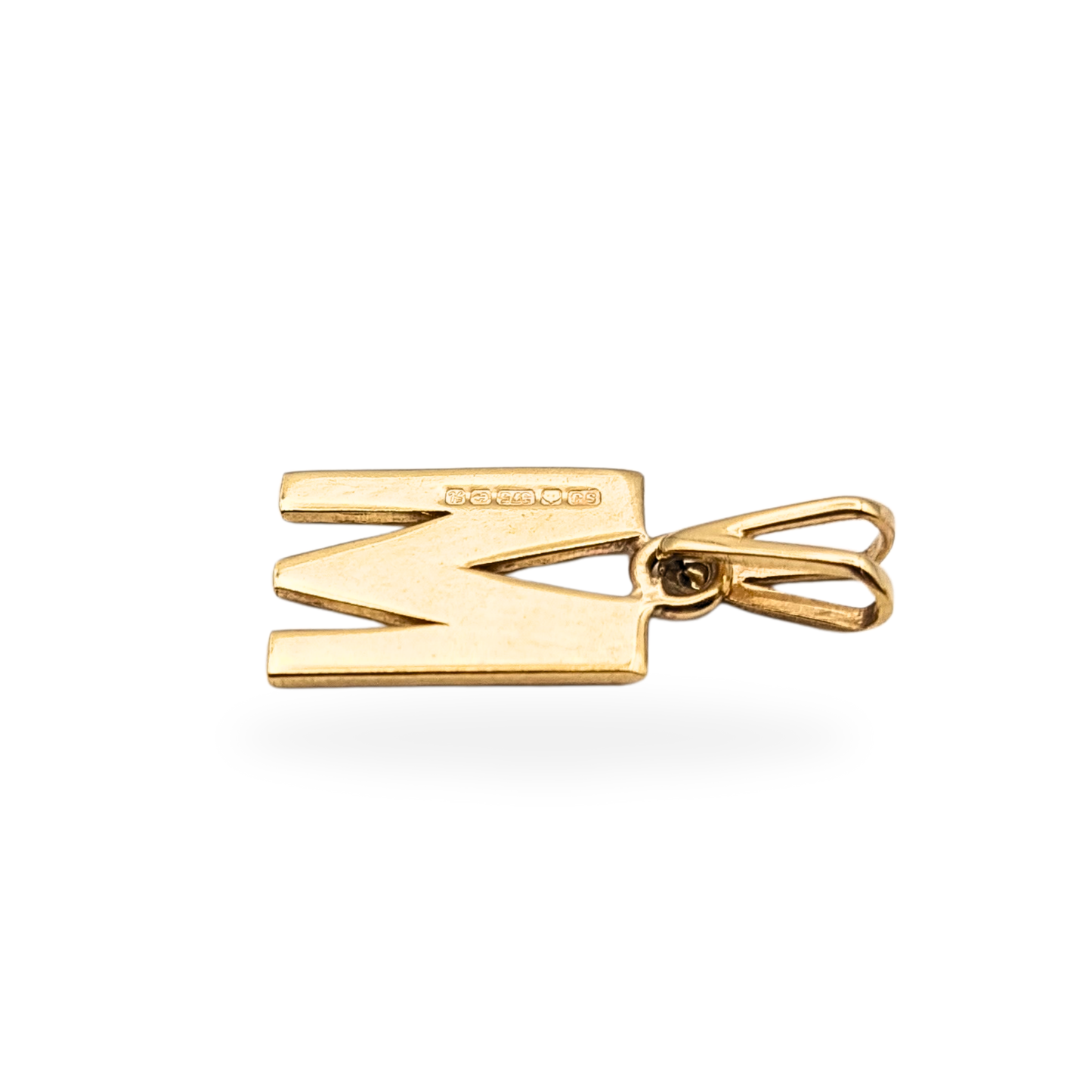 9ct Gold Letter M Pendant, Textured, Hallmarked