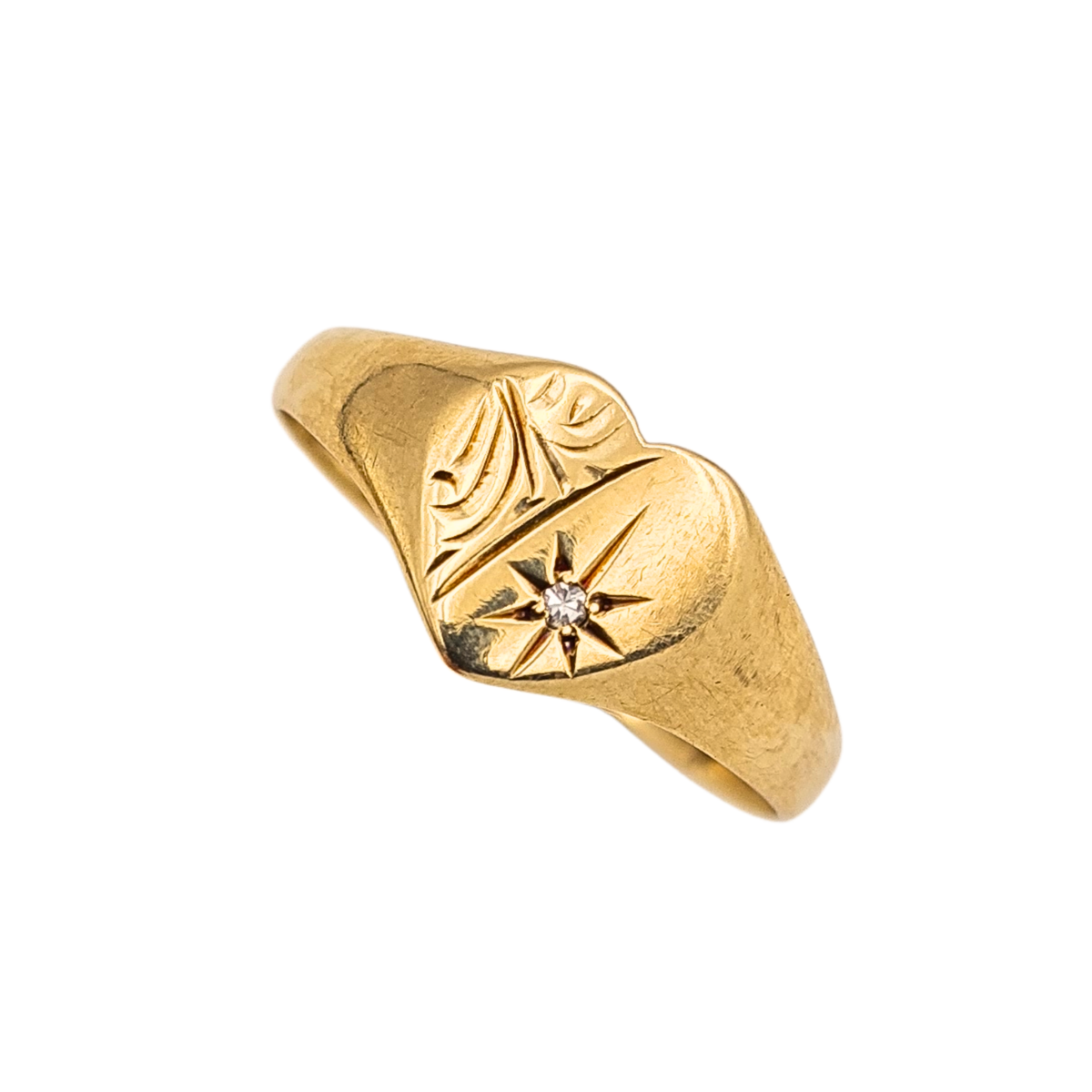 9ct Gold Diamond Heart Signet Ring Engraved UK P 1/2 US 8 Birmingham 1994