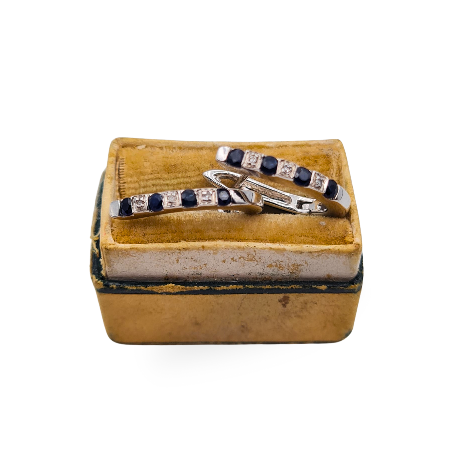 9ct White Gold Diamond Sapphire Huggie Earrings With Hinged Hoops