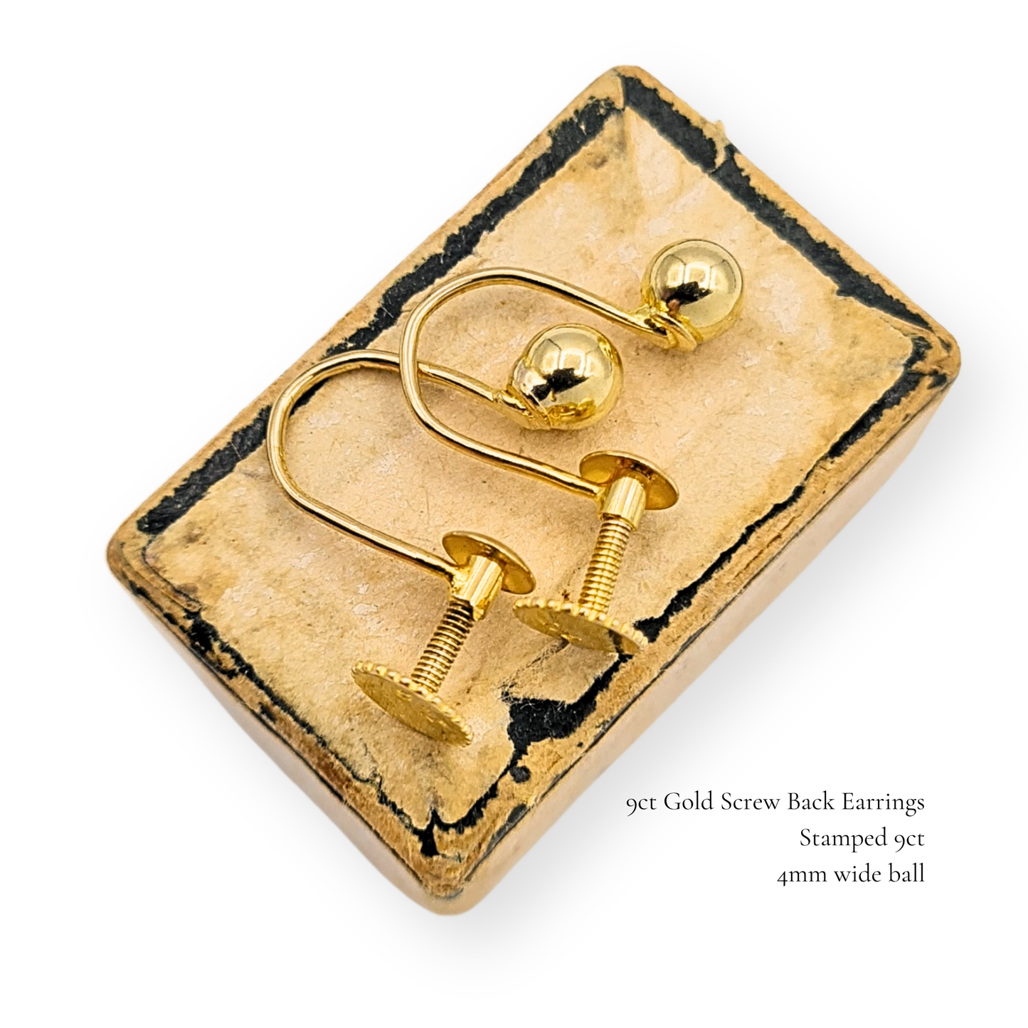 9ct Gold Screw Back Earrings, 4mm Ball, non pierced ears