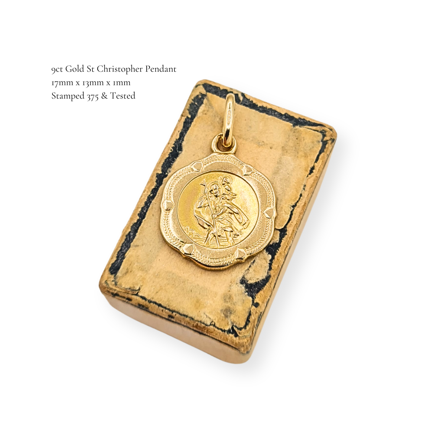 Small 9ct Gold St Christopher Pendant , Tiny Round Hollow Travel Charm