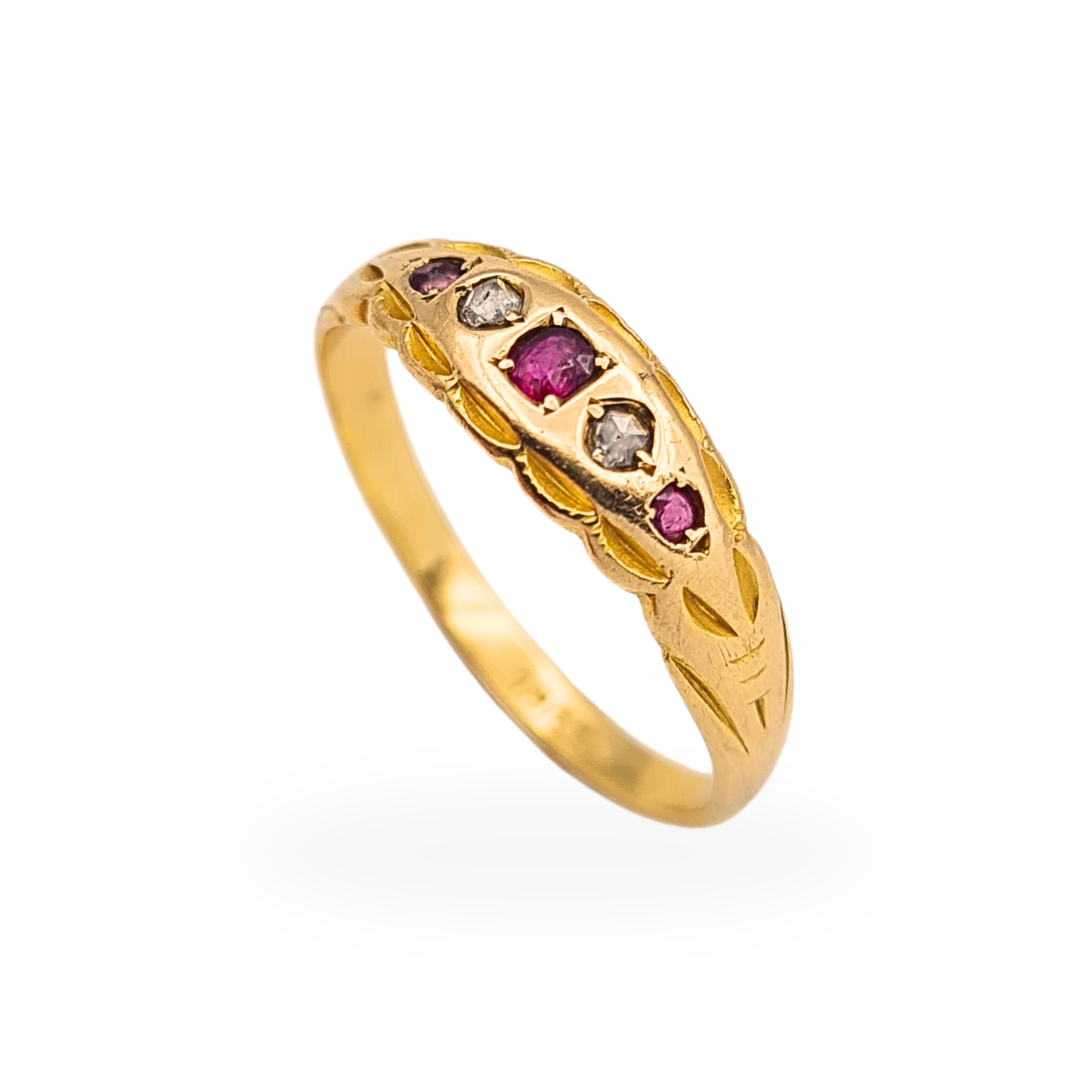 Vintage 18ct Gold Old Cut Diamond Sapphire 5 Stone Ring UK O½ US 7¼