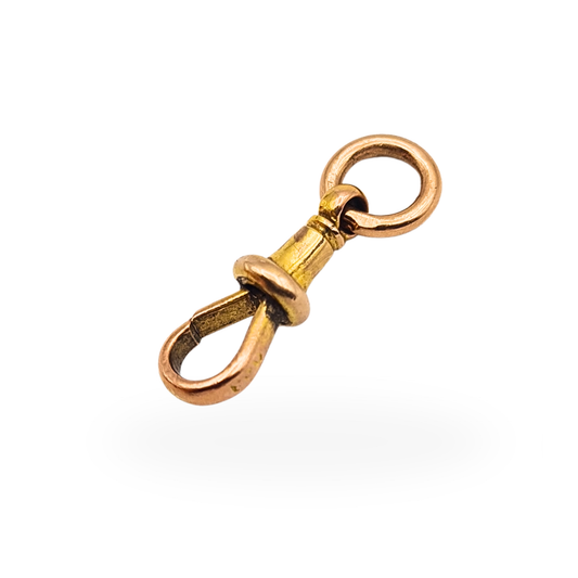 Antique 9ct rose gold Albert chain dog clip clasp with secure spring and jump ring, 19mm long.