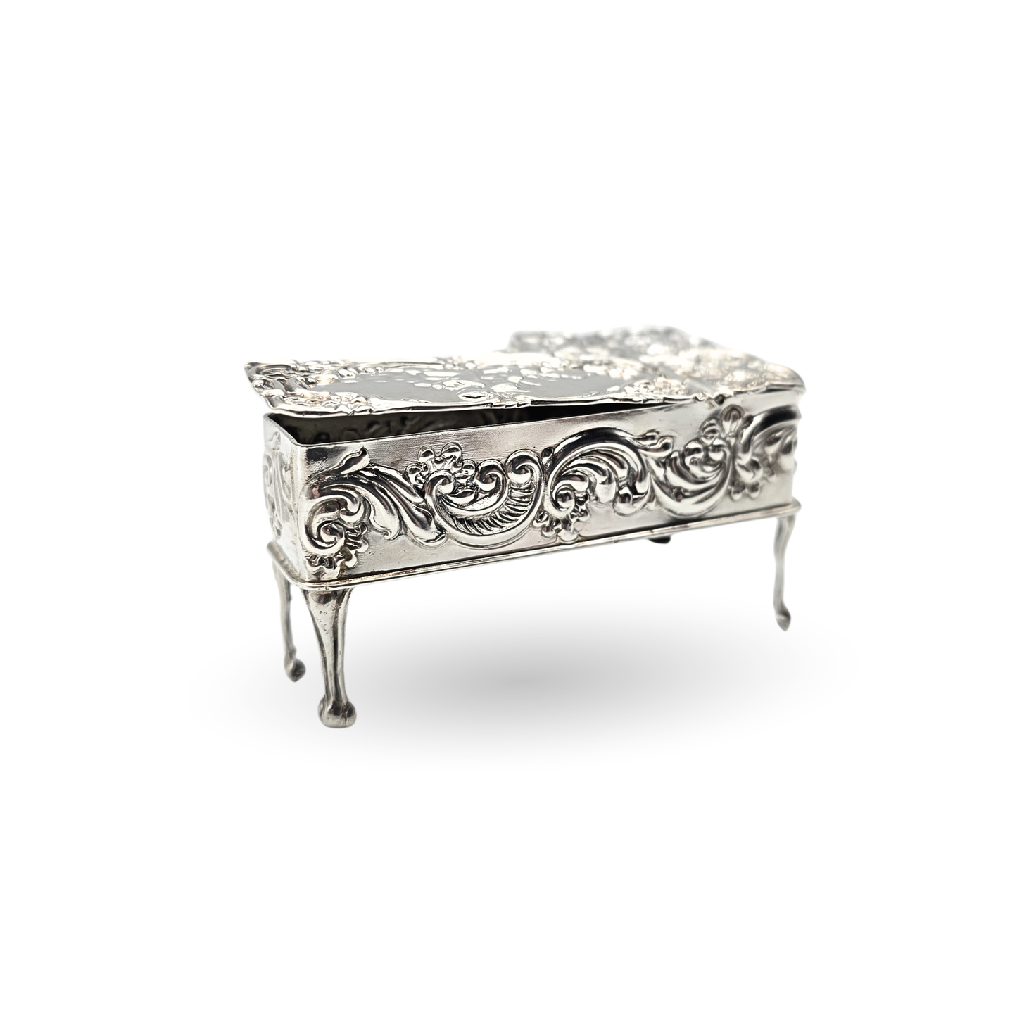 Silver Dollhouse Piano, John Rose, Opening Miniature, Rococo Cherub 1959