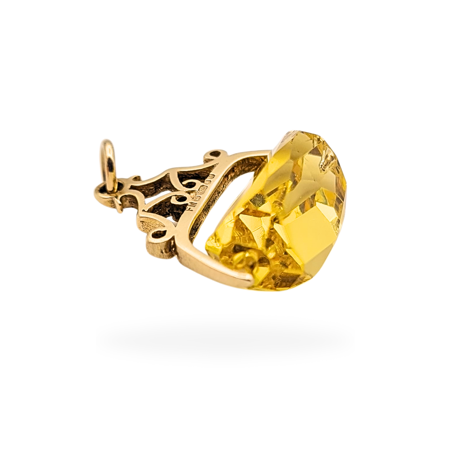 Small 9ct Gold Citrine Spinner Fob Pendant, London 1977