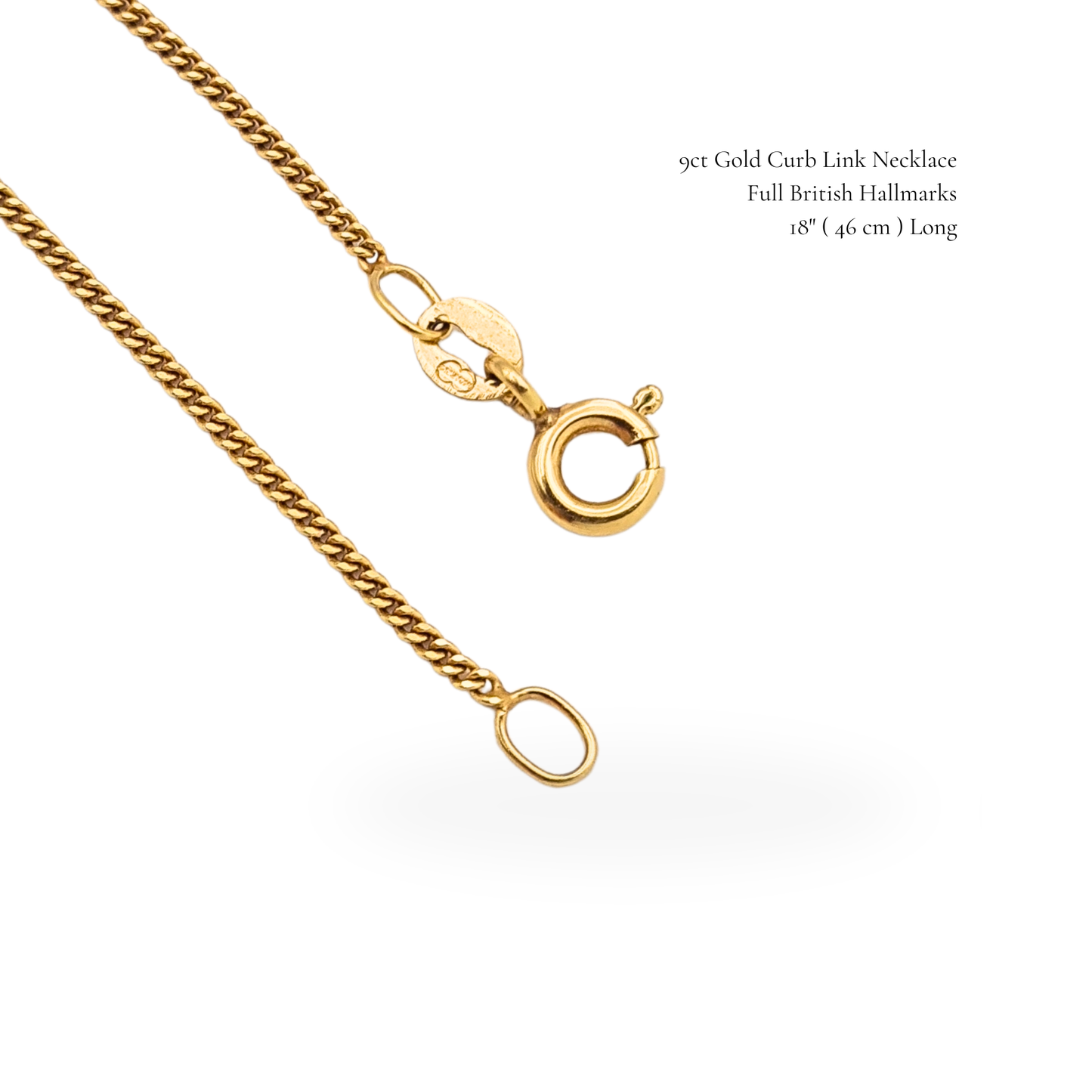 18 " Long 9ct Fine Gold Curb Chain Necklace  46cm Fully Hallmarked