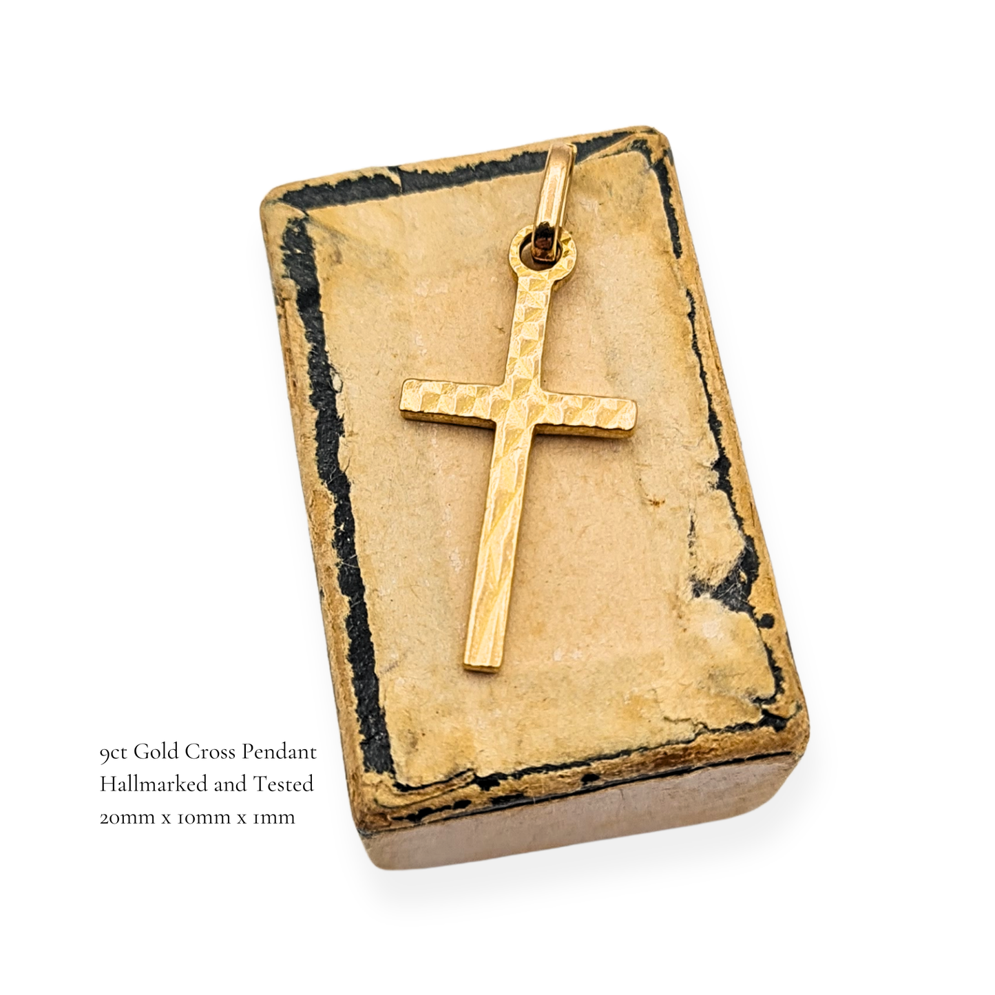 9ct Gold Cross Pendant, Textured Crucifix Solid Gold