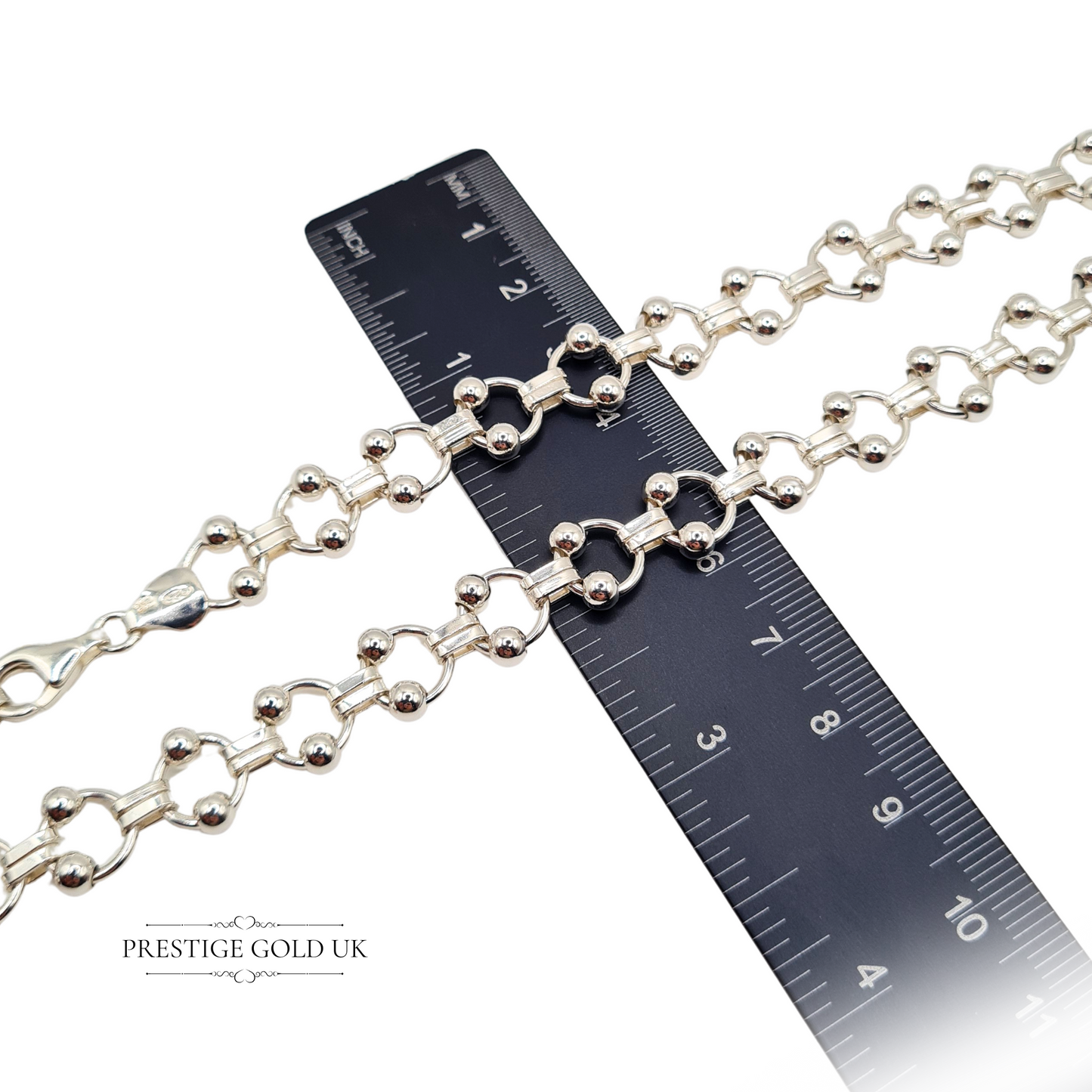925 Silver Sphere Link Necklace 15" Fancy Chain & Ball 10mm Wide