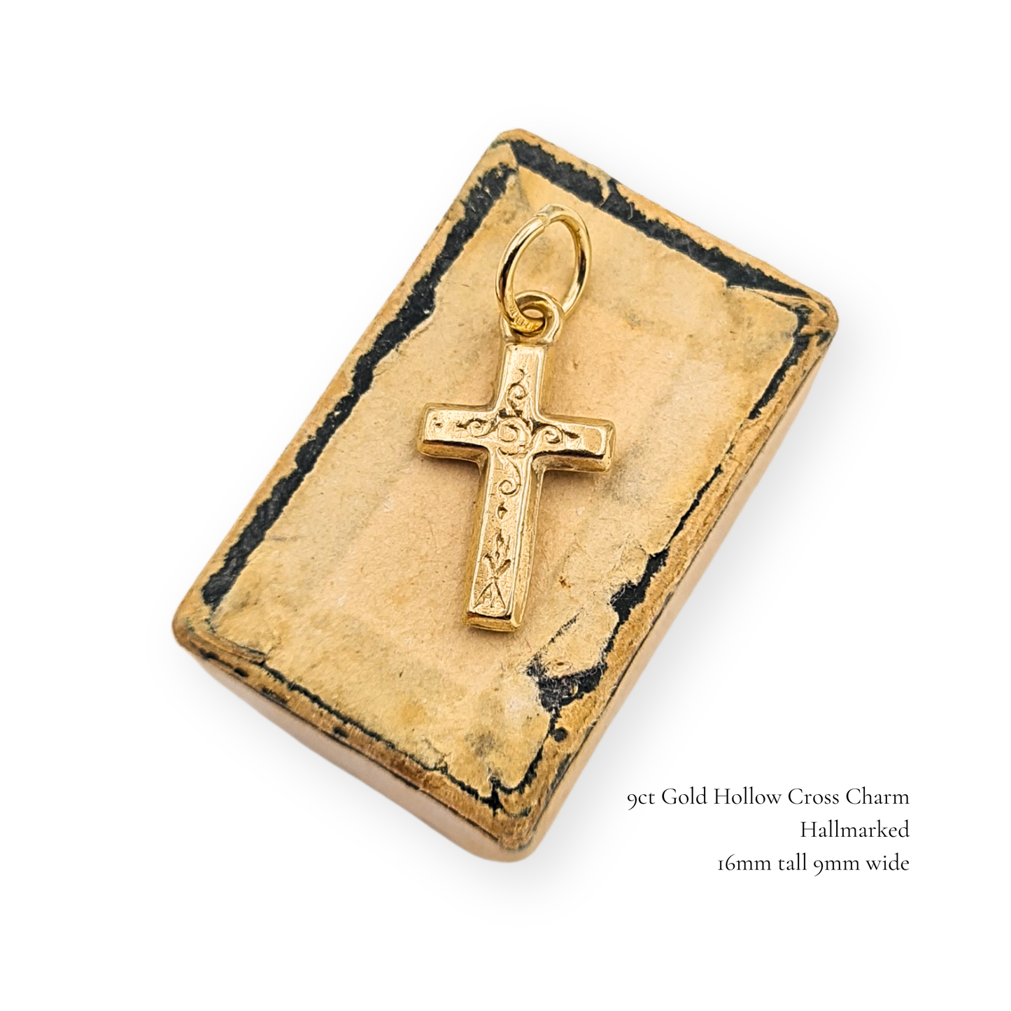 Tiny 9ct Gold Cross Pendant Engraved 16mm