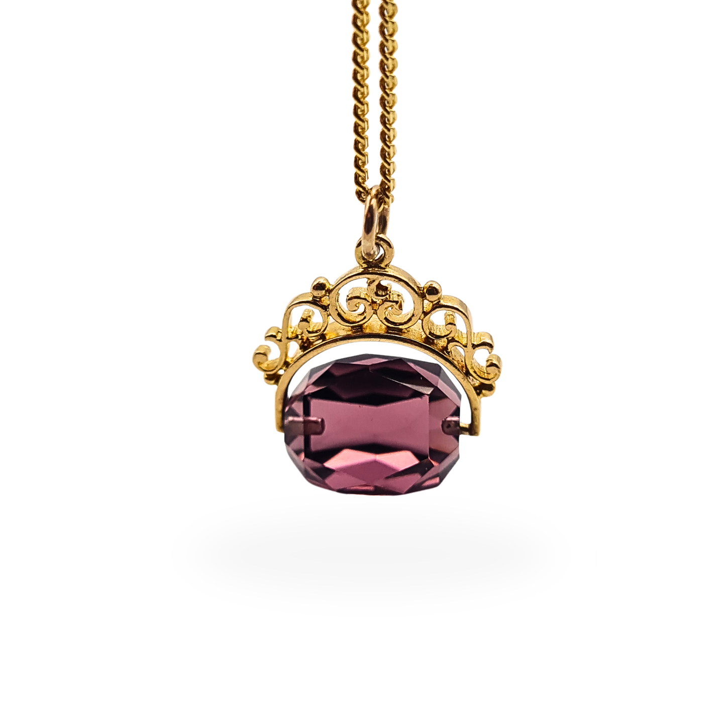 9ct Gold Purple Quartz Spinning Fob Pendant London 1990