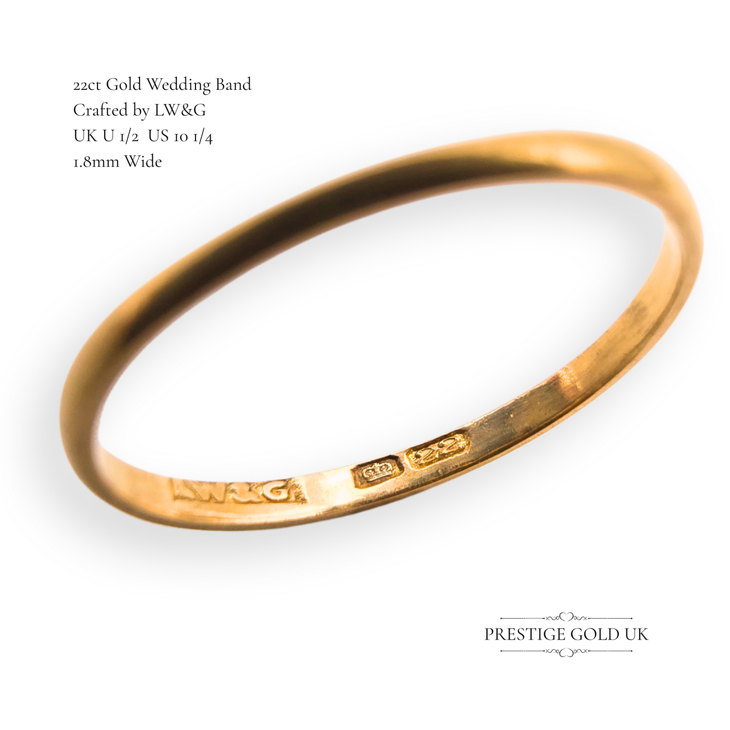 22ct Thin Gold Wedding Band, Hallmarked Crown 22, UK U 1/2 - US 10 1/4