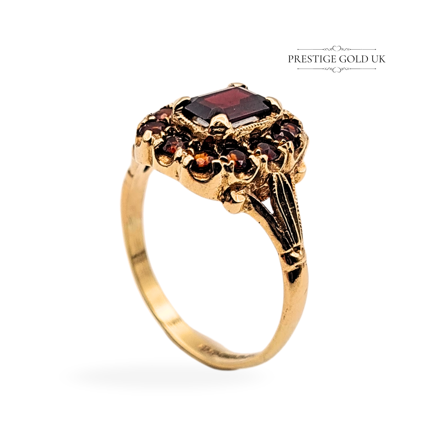 Gold Large Garnet Cluster Ring, Vintage Victorian-style Ring UK O 1/2 US 7 1/4