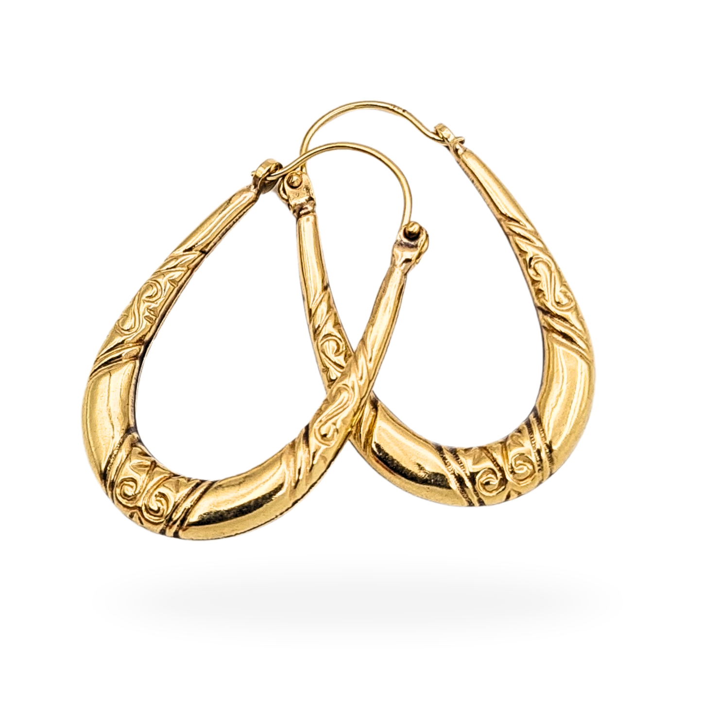 9ct Gold Creole Hoop Earrings, Stamped 375, Engraved