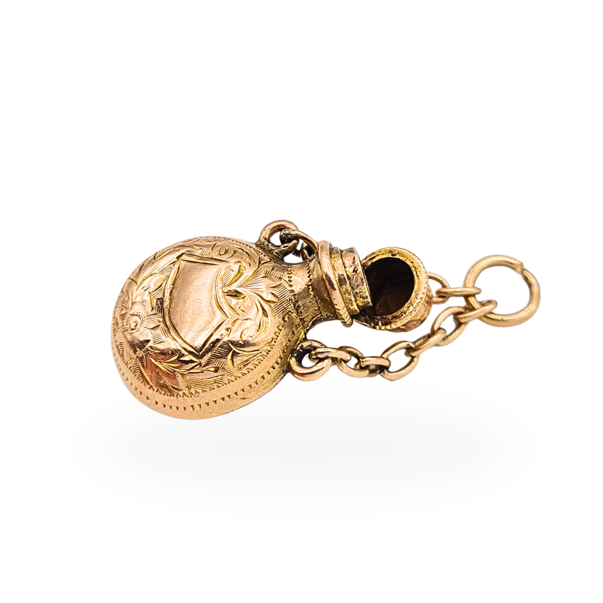 Antique 9ct Rose Gold Perfume Scent Bottle Charm Opening Lid Hallmarked