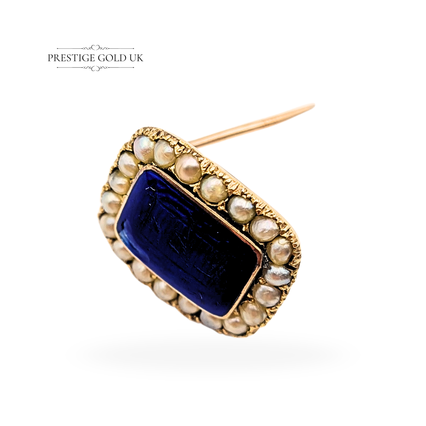 Clearance Item Small 9ct Gold Antique Brooch, Blue Enamel & Natural Pearls