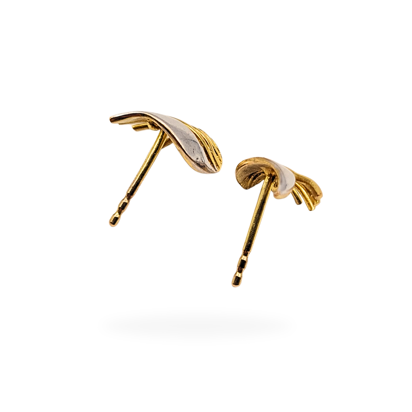 9ct Two Tone Gold Angels Wings Stud Earrings