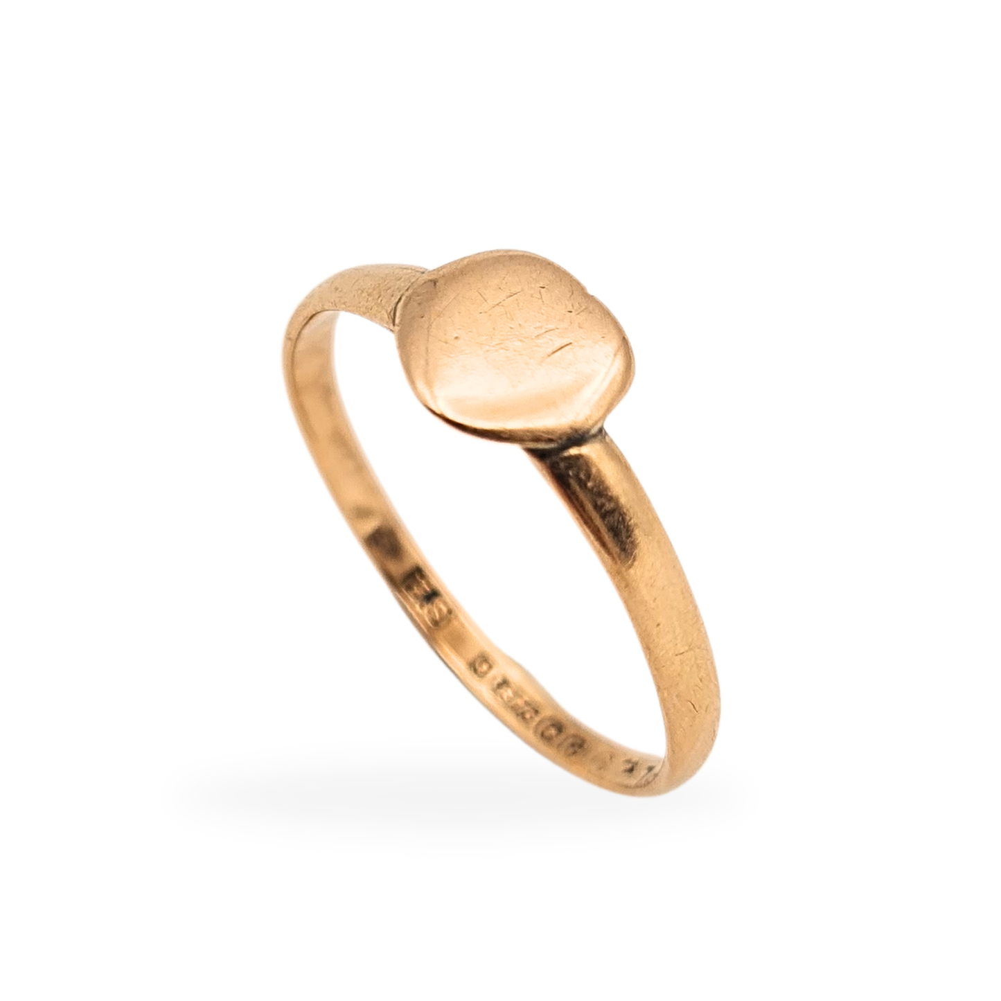 Antique 9ct Rose Gold Heart Signet Ring 1855 UK Q US 8.5