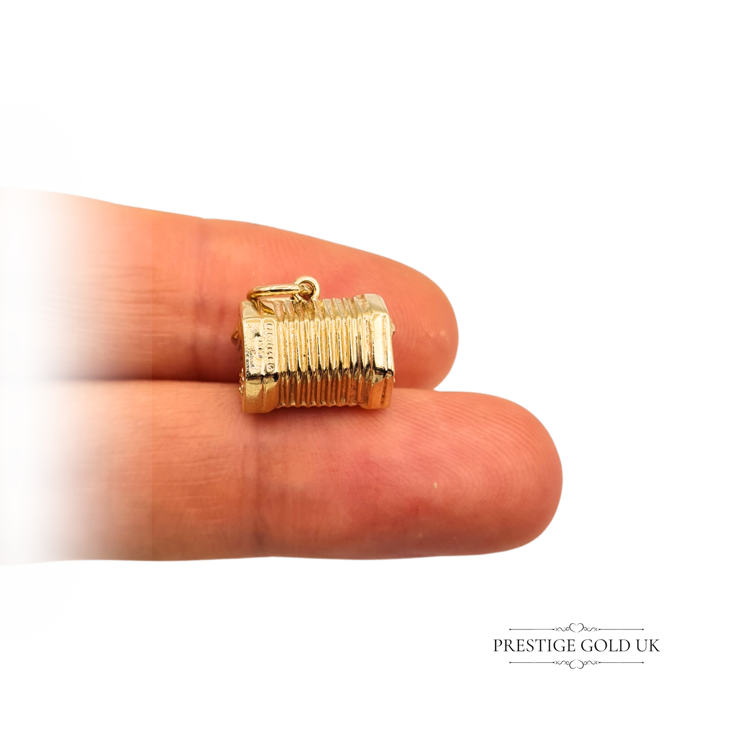 9ct Gold Tiny Accordion Charm, Petite English Concertina Musical Accordion