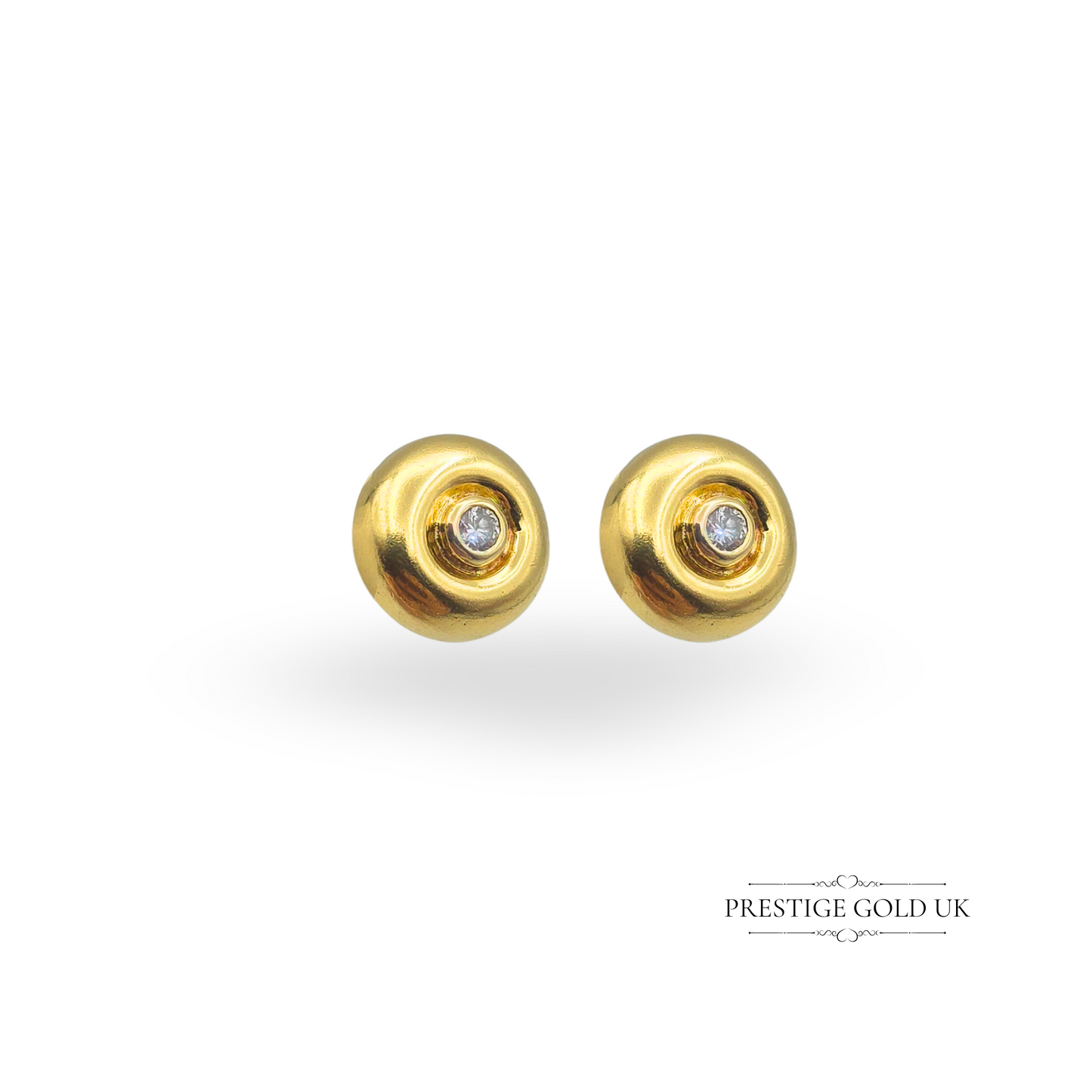 18ct Gold & Diamond Stud Earrings,  Hallmarked, 12mm Large Pebble Design