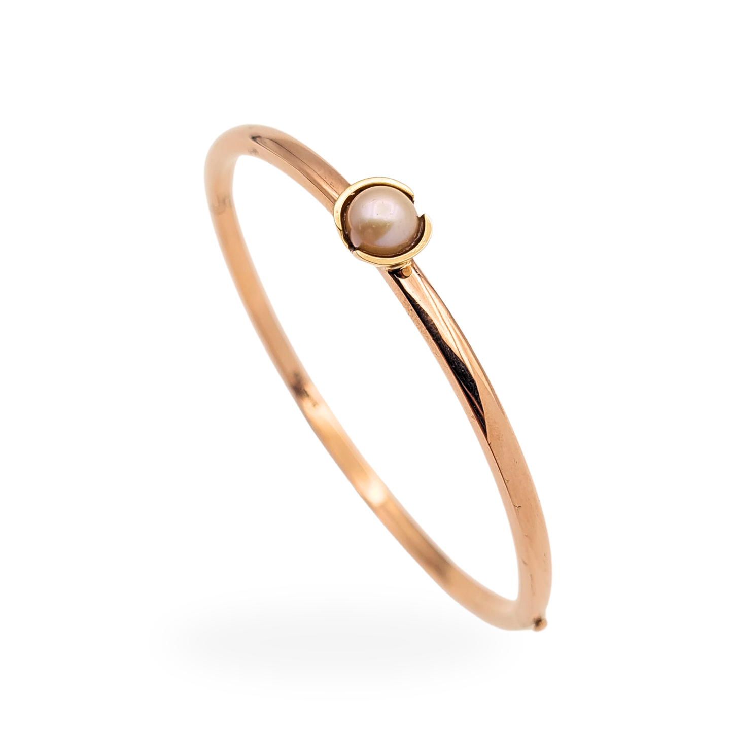 Quality 6.75” Long 9ct Rose Gold Pearl Bangle