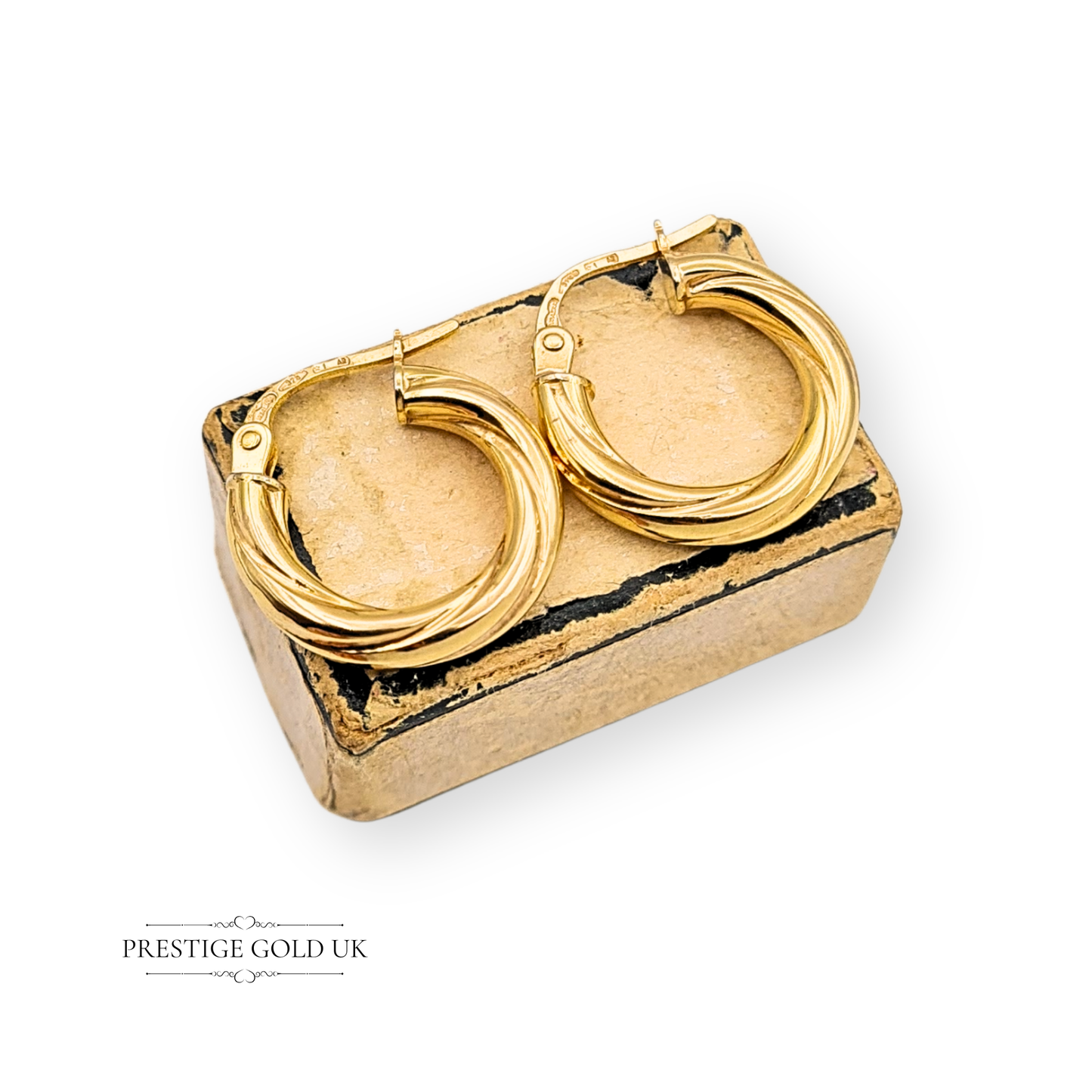 9ct Small Chunky Gold Hoop Earrings With Secure Flip Top Fasteners.