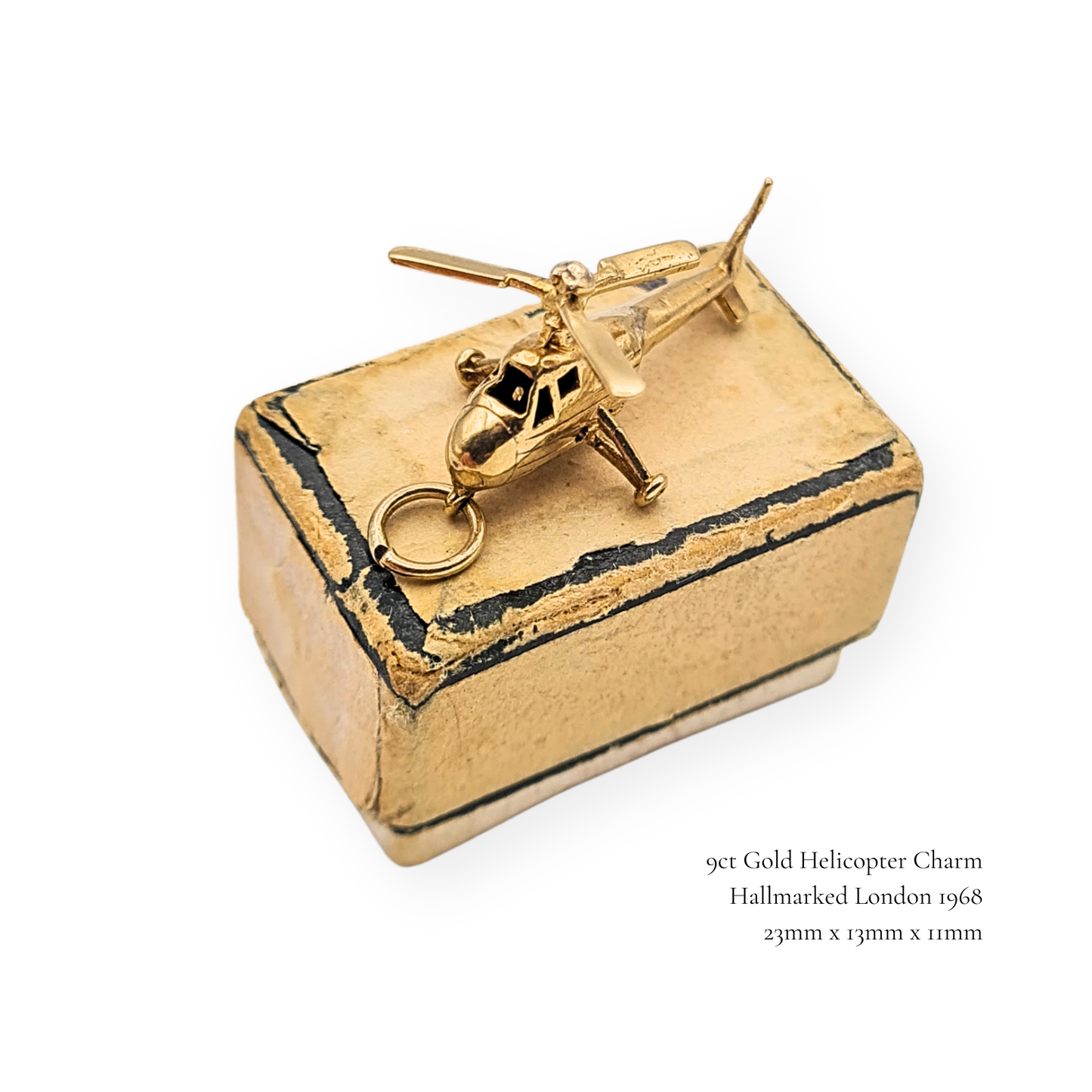 Rare 9ct Gold Helicopter Charm, Moving Blades, London 1968