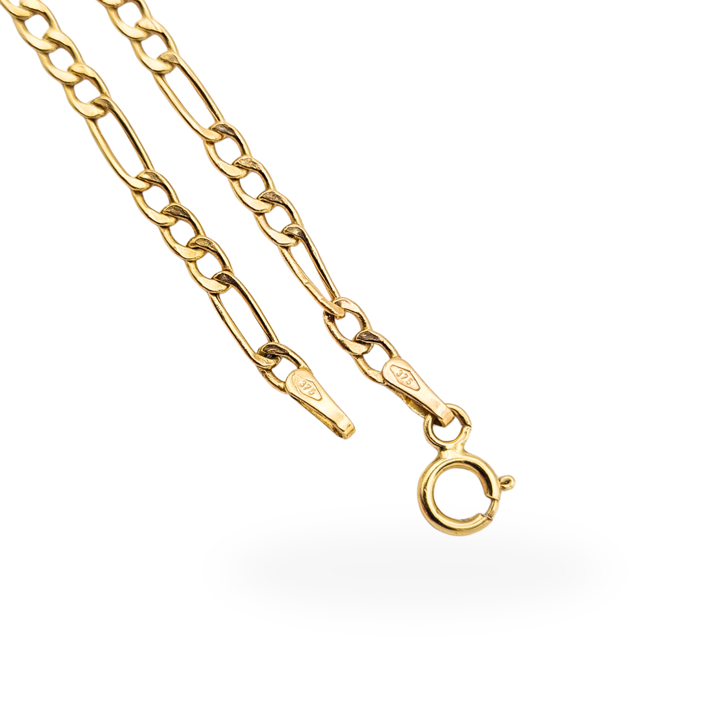 7.25"  9ct Gold Figaro Bracelet  T Bar Spinning Fob 18.5cm