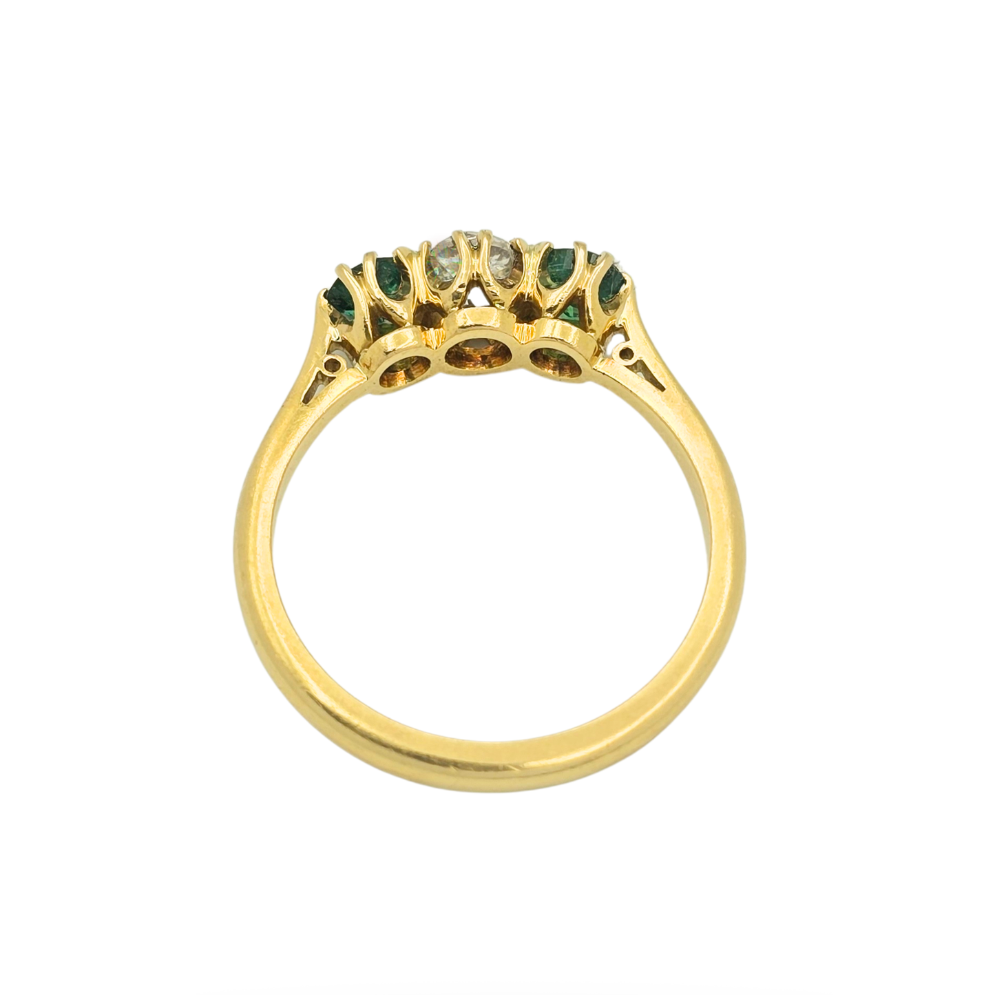 Quality 18ct Gold Diamond Emerald Trilogy Ring UK M 1/2  US 6 1/2