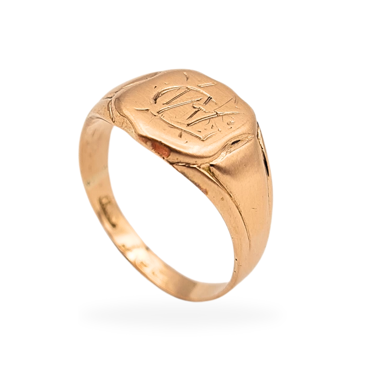 Clearance  Antique 9ct Rose Gold Signet Ring, Hand Engraved, UK O 1/2