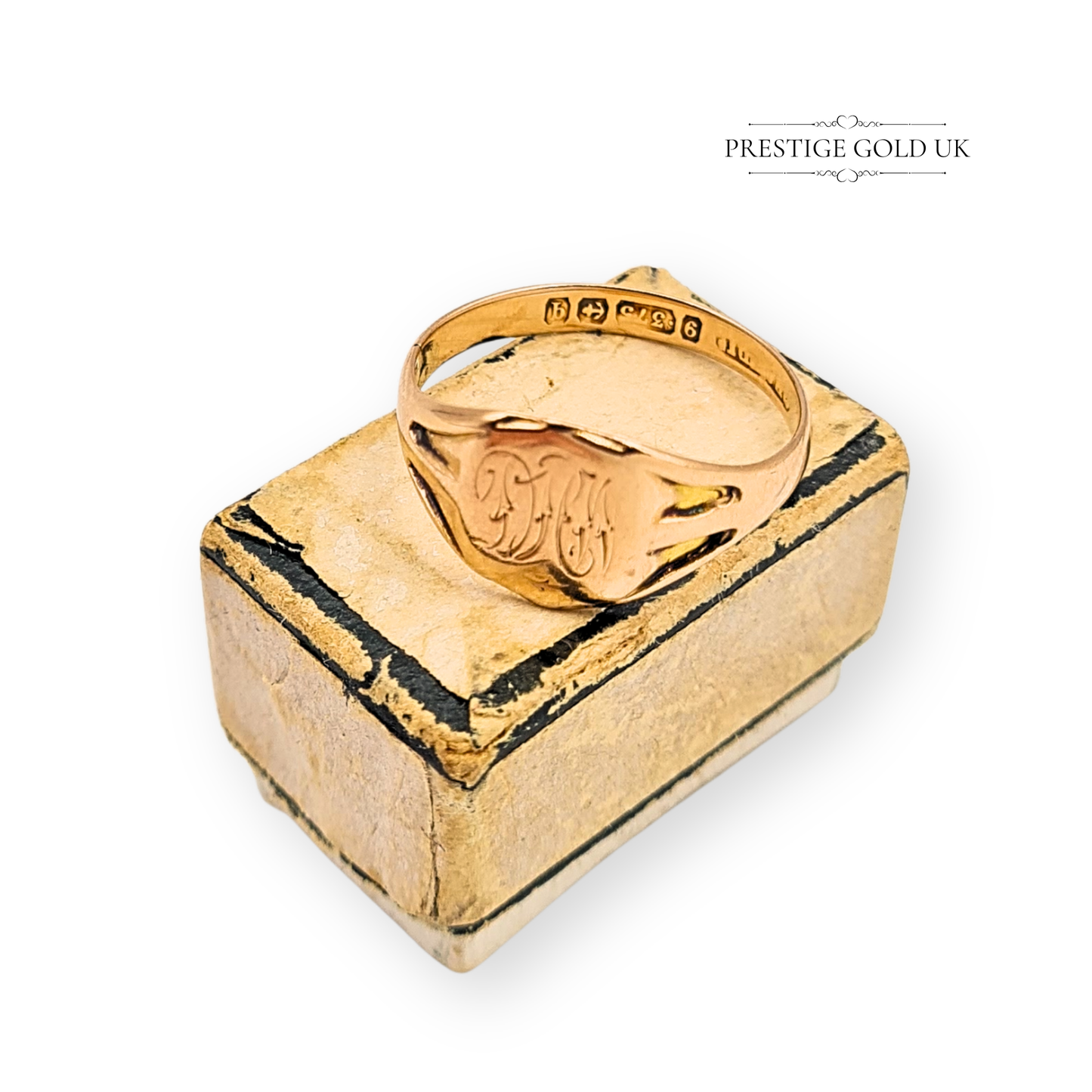 9ct Rose Gold Antique Signet Ring, Hand Engraved Initials UK O / US 7.3