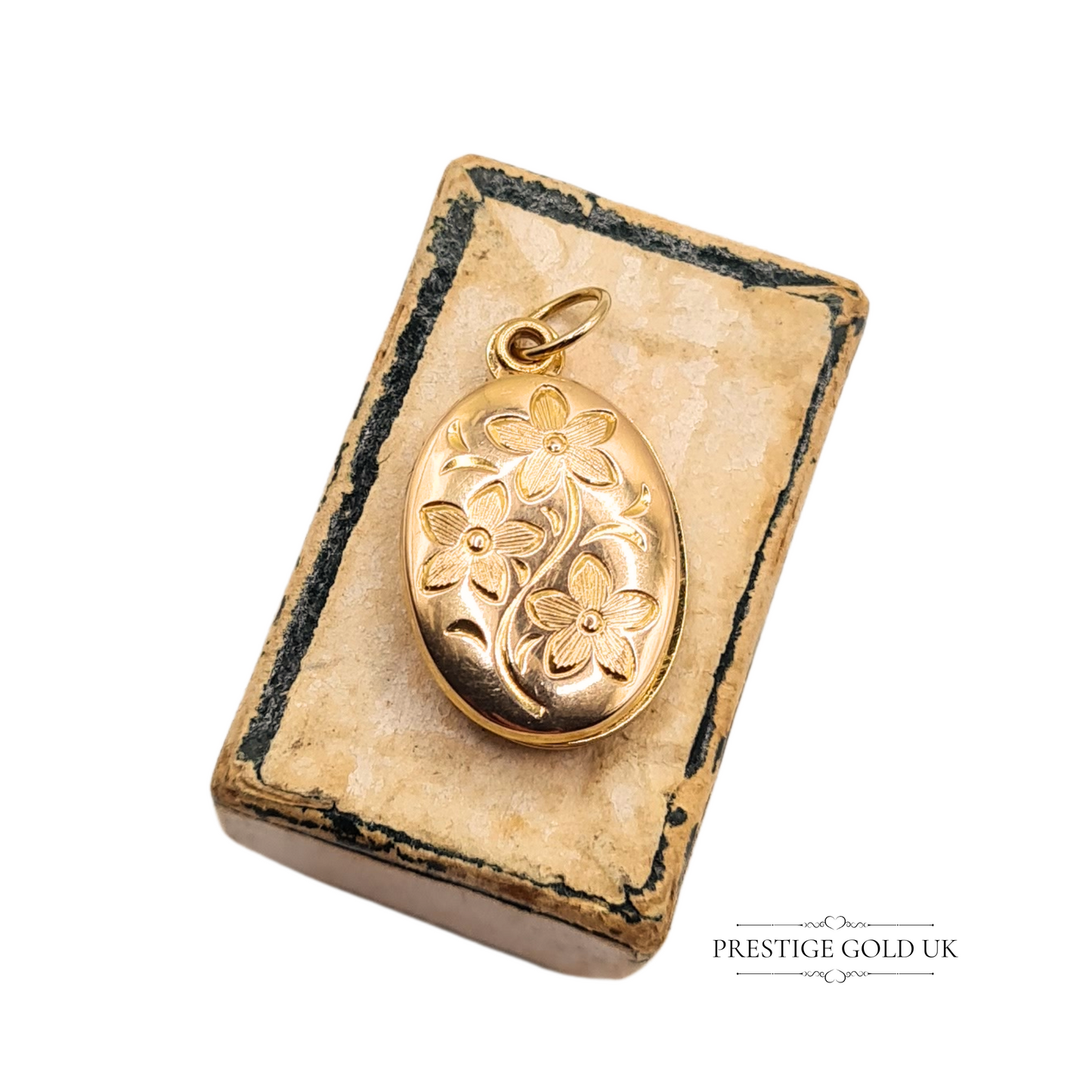 9ct Gold Oval Floral Locket Pendant 18mm x 11mm Lightweight Stamped 375