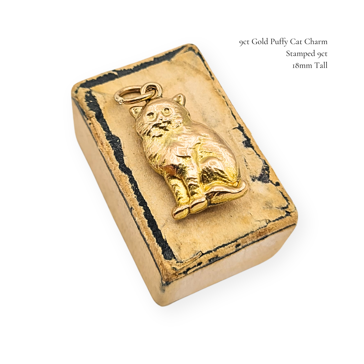 9ct Gold Puffy Cat Charm, Hollow Cat Pendant