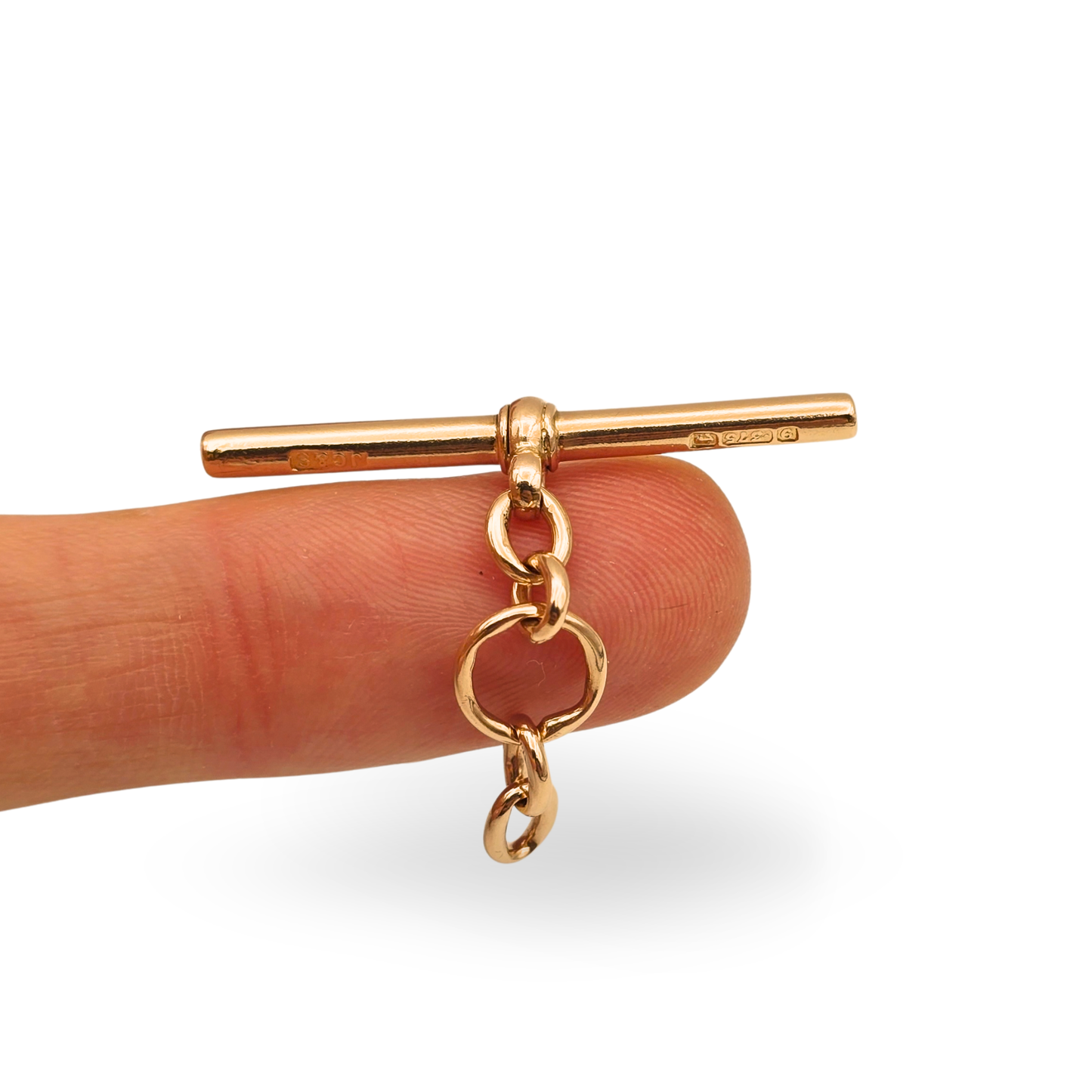 9ct Rose Gold Albert T Bar, 35mm, Birmingham, John Goffe & Son
