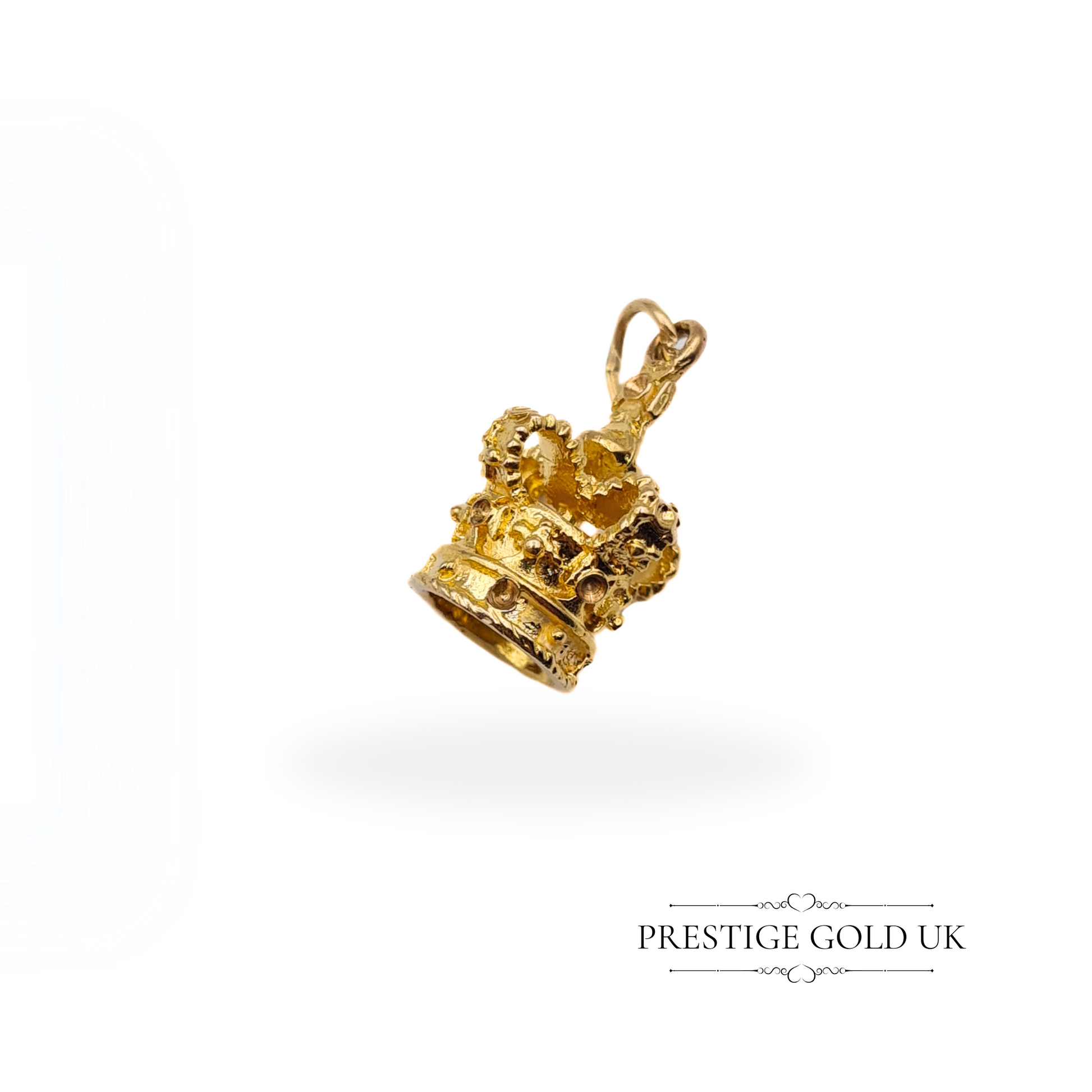 Close-up of the hallmark on the gold crown charm, emphasising its authenticity and 1971 London origin.