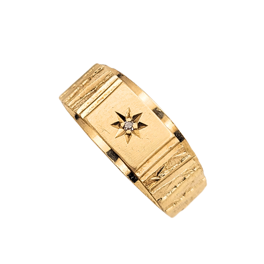 9ct Gold Diamond Signet Ring, Birmingham 1979, UK V 1/2