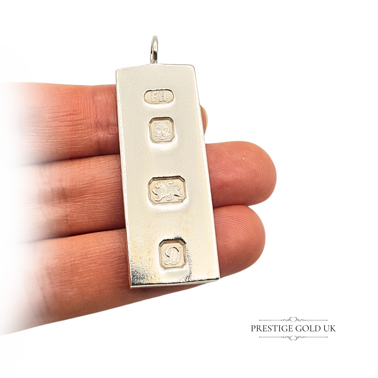 925 Sterling Silver Large Ingot Pendant, Fully Hallmarked 1978
